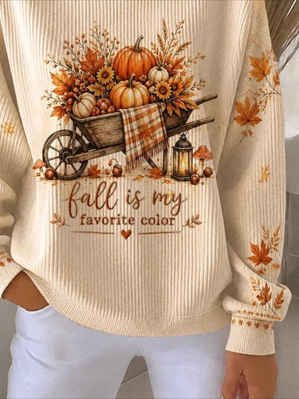 Pumpkins Halloween Printed Crew Neck Floral Long Sleeve Sweater Hoodie
