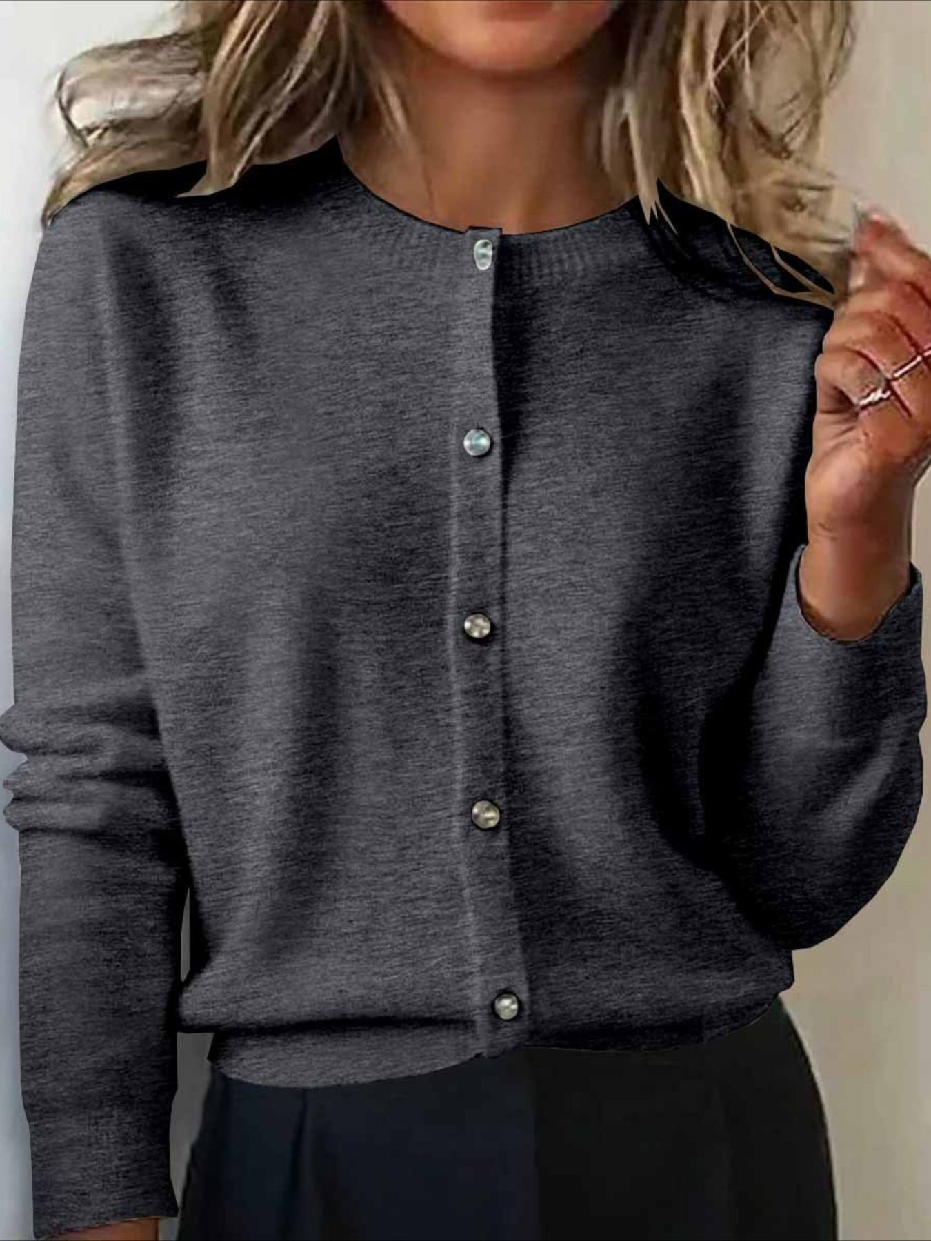 Plain Long Sleeve Crew Neck Vintage Winter Cardigan Outerwear