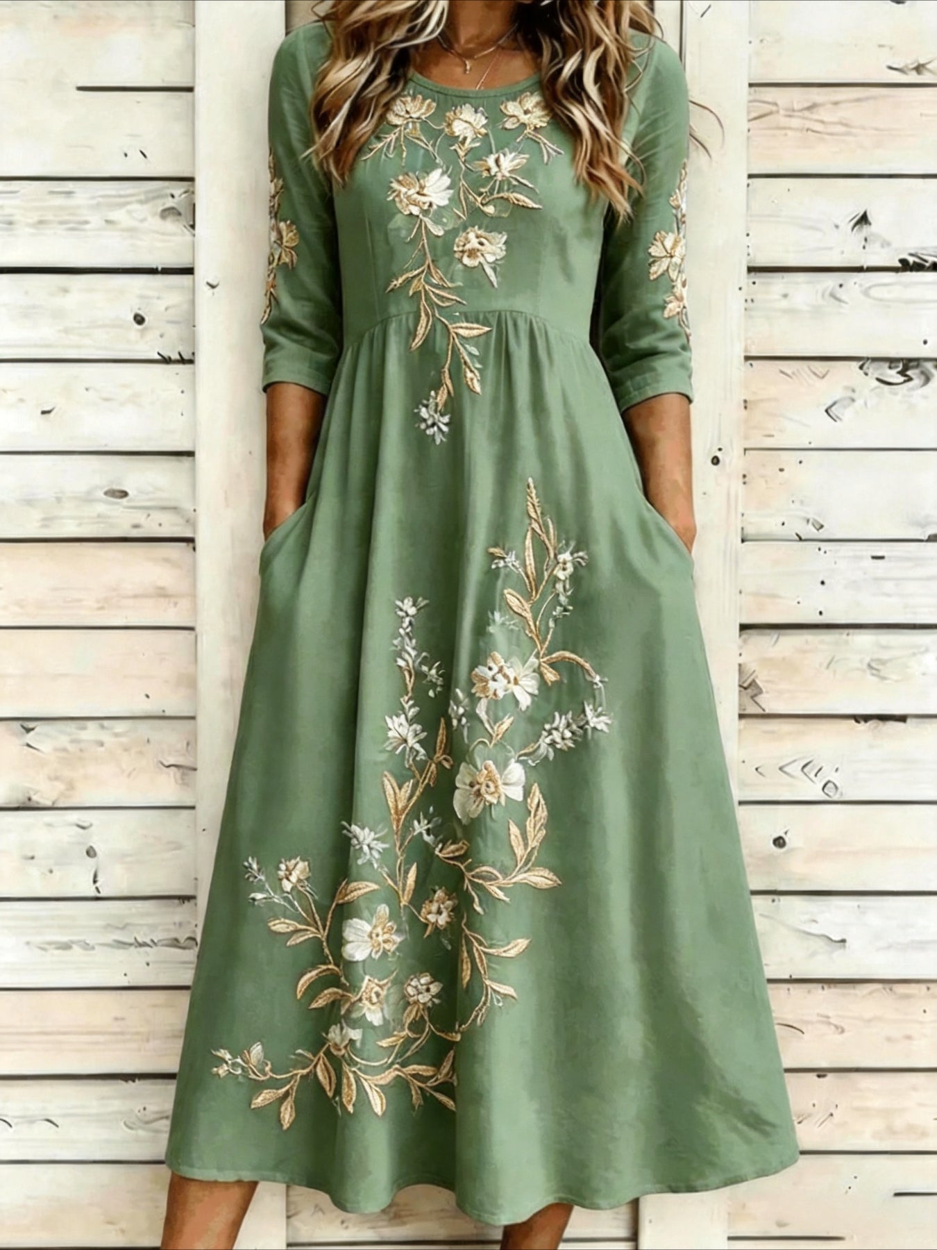 Casual Round Neck Half Sleeve Mid Dress