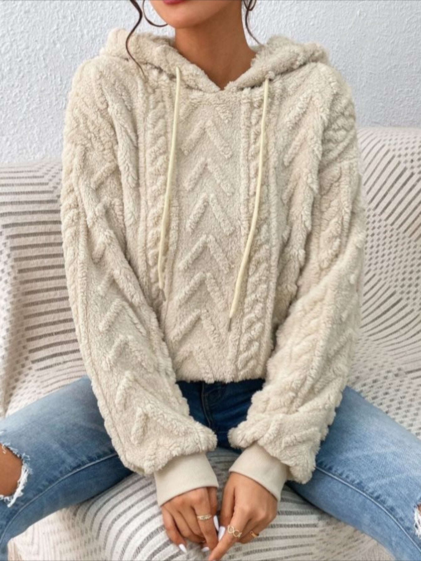 Cozy Fleece Hoodie - Soft Medium Stretch Polyester, Long Sleeve Drawstring, Machine Washable