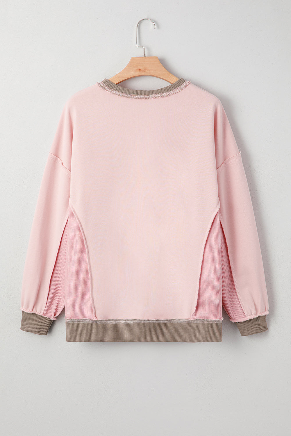 Light Pink Color Block Mix Texture Waffle Patchwork Oversize Sweatshirt
