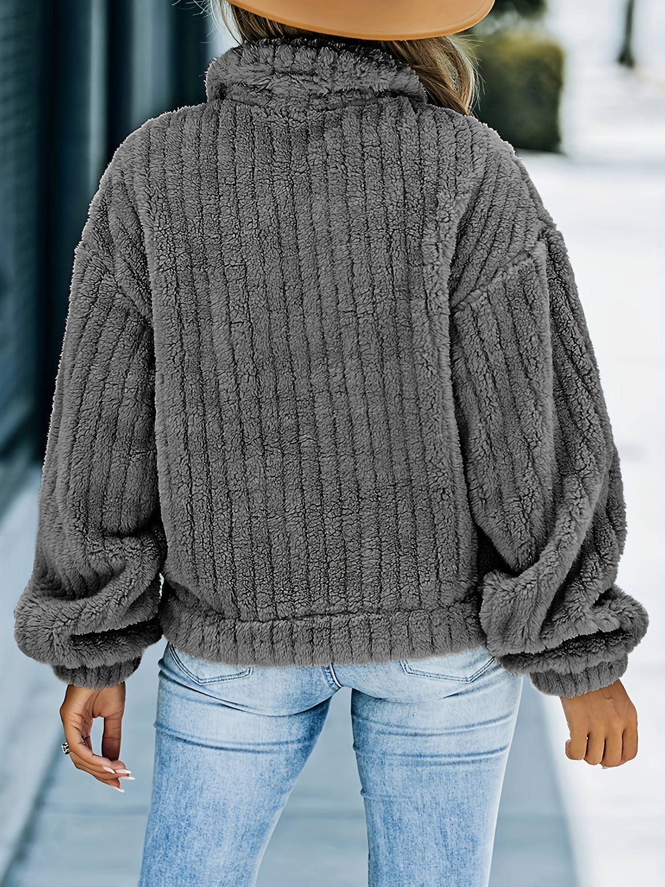 Solid Faux Fur Trucker Jacket, Casual Long Sleeve Jacket