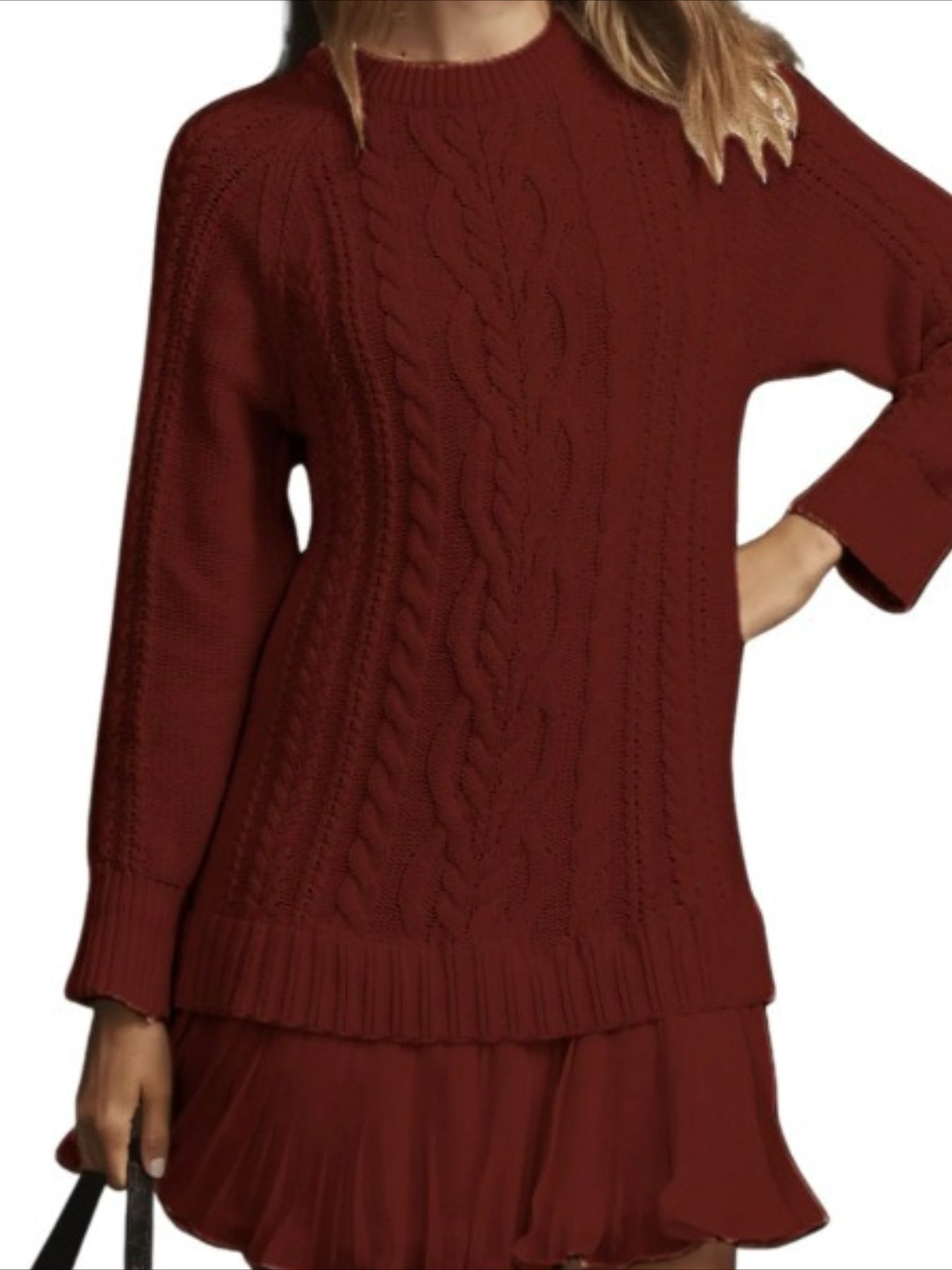 Solid Color Long Sleeve Round Neck 2 Pices Sweater Mini Dress