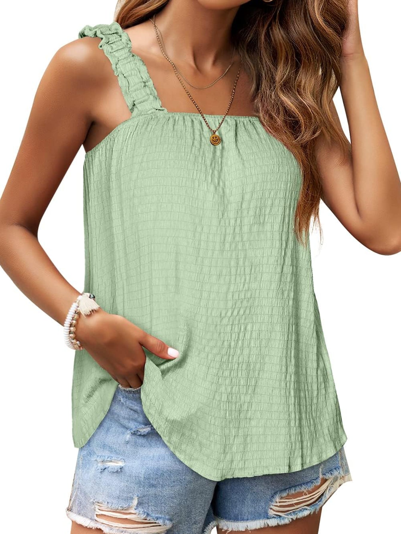 Square Neck Loose Fit Sleeveless Tank Tops