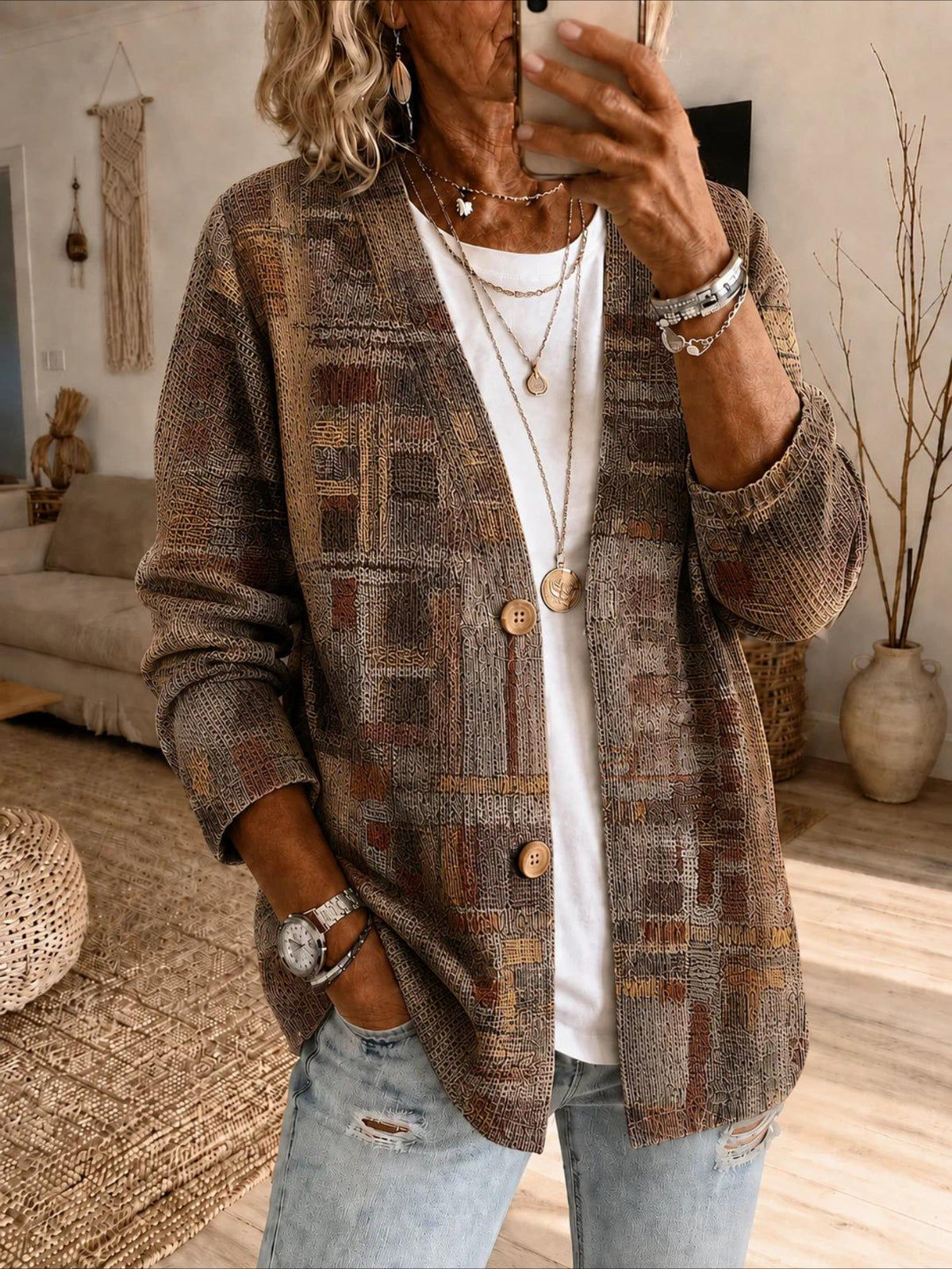 Abstract Graphic Printing Long Sleeve Casual Spring/Fall Shirt Jacket