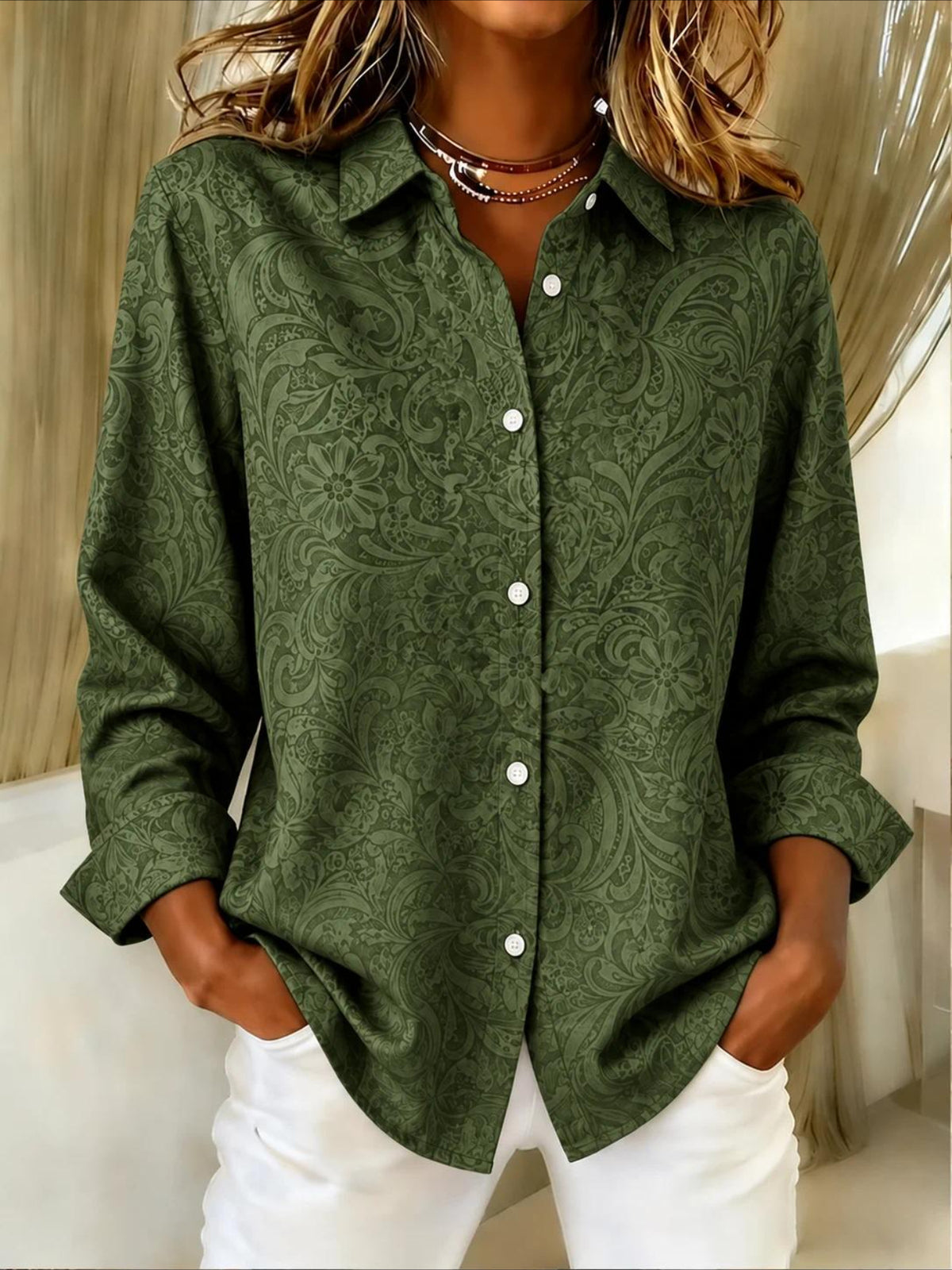 V Neck Long Sleeve Plain Regular Micro-Elasticity Regular Fit Shirt