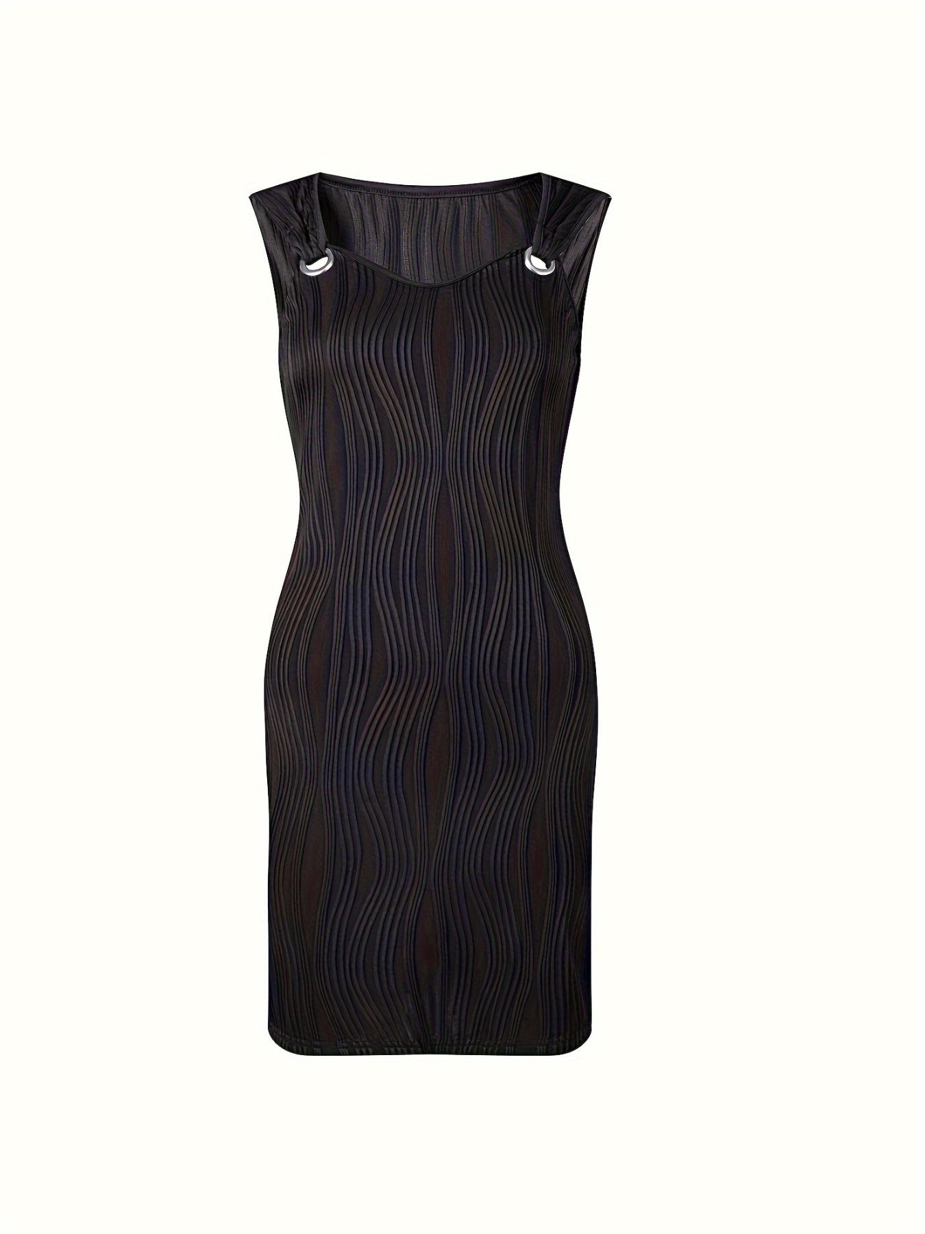 Wavy Stripe Solid Dress, Casual V Neck Sleeveless Mini Dress