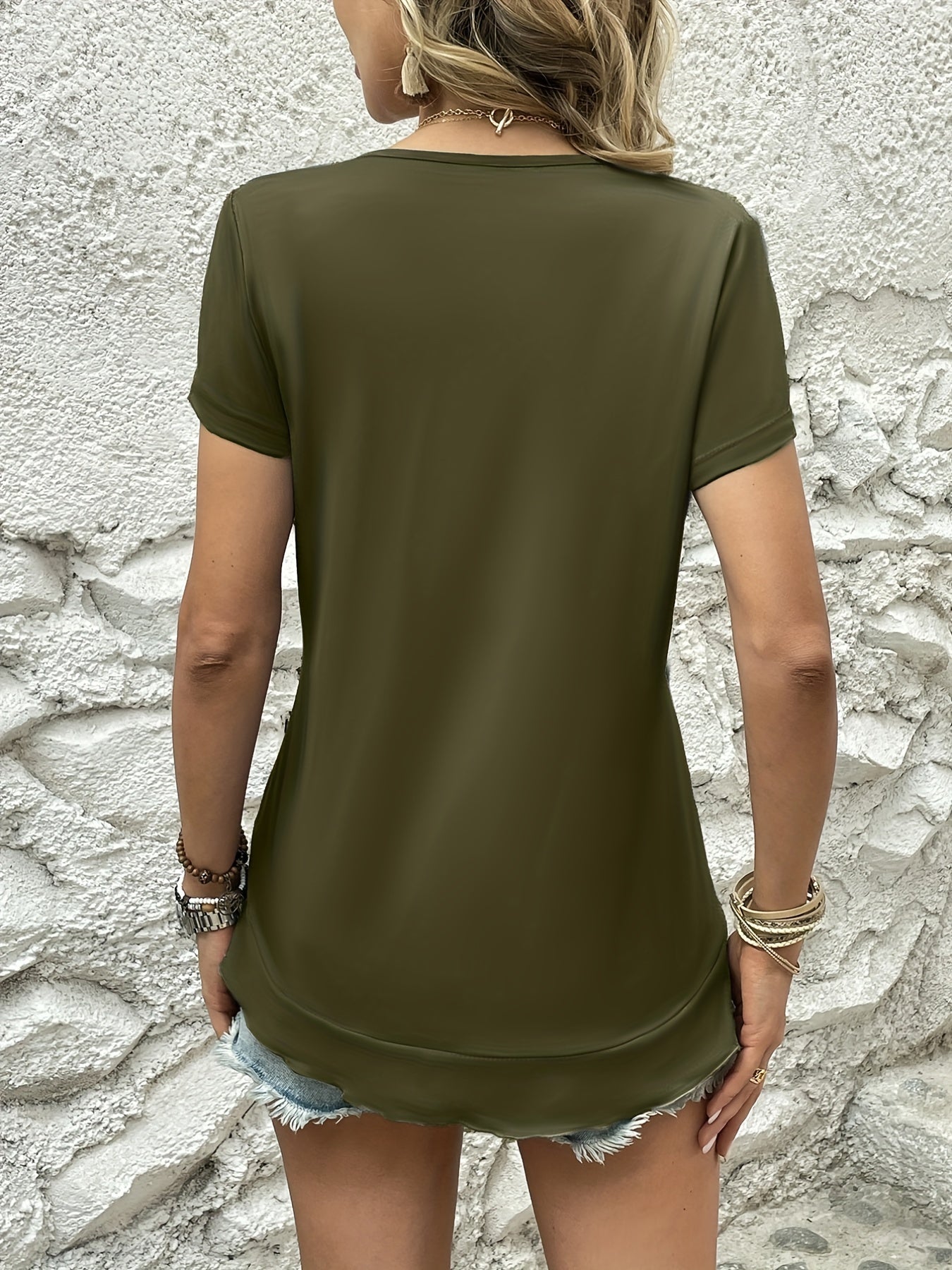 Asymmetrical Ruffle Hem T-Shirt, Casual Crew Neck Short Sleeve T-Shirt