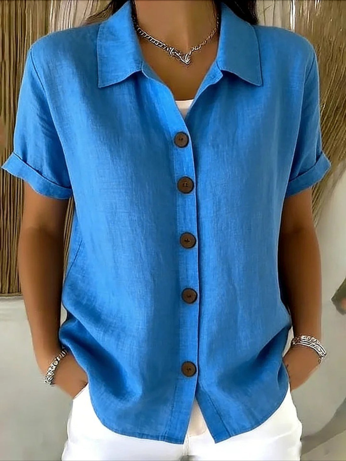 Shirt Collar Short Sleeve Plain Regular Regular Fit Shirt