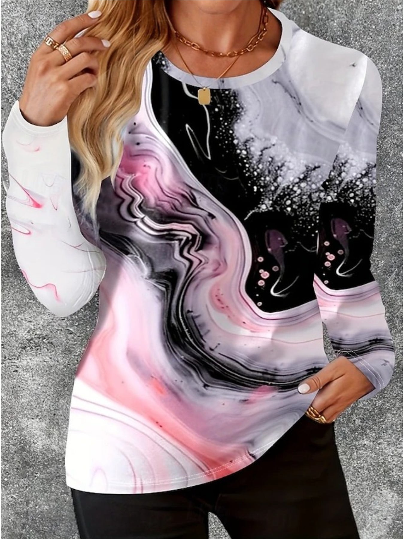 Flower Printed Casual Crew Neck Long Sleeve T-shirt
