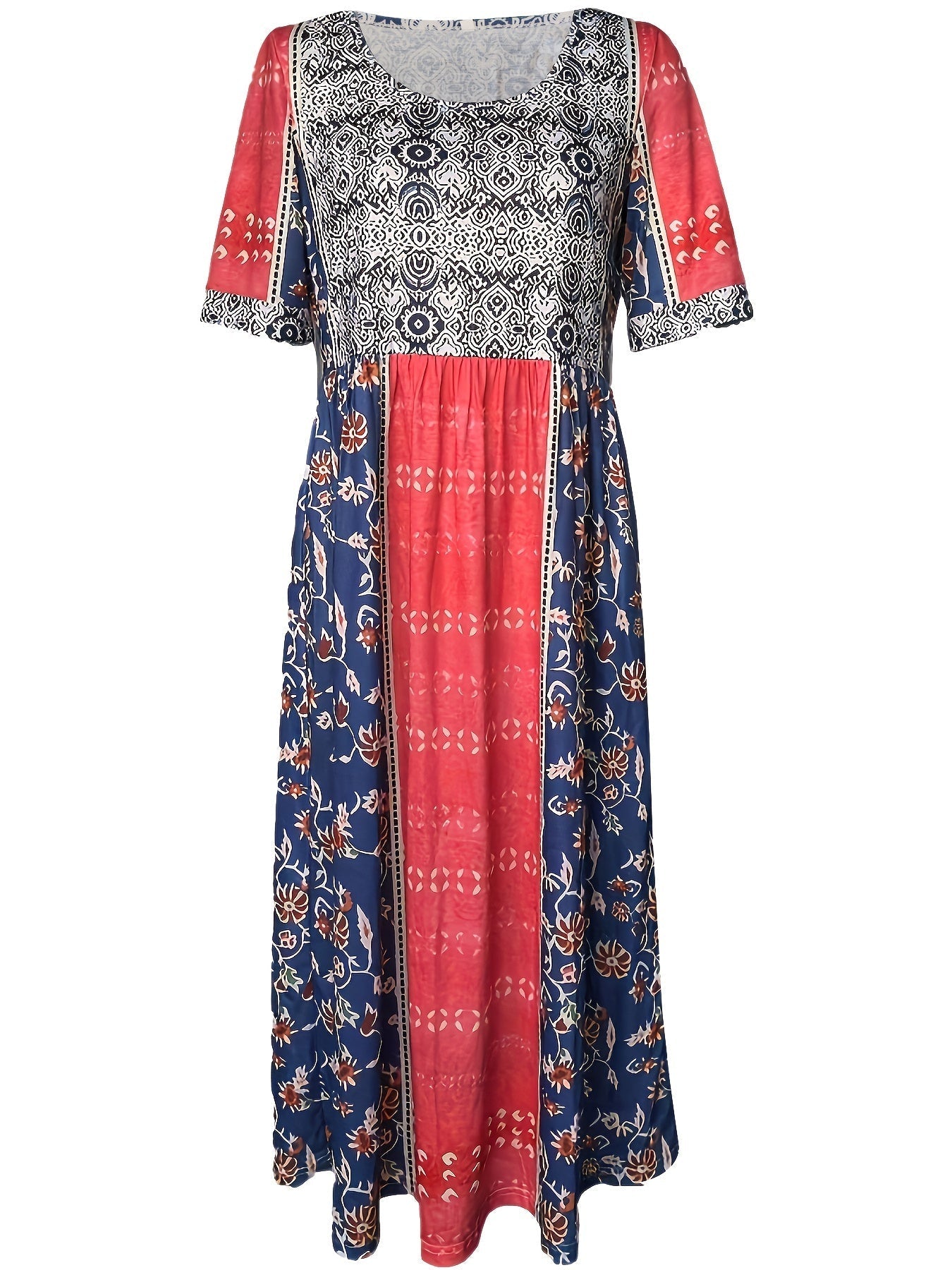 Floral Print Crew Neck Dress, Casual Short Sleeve Dress