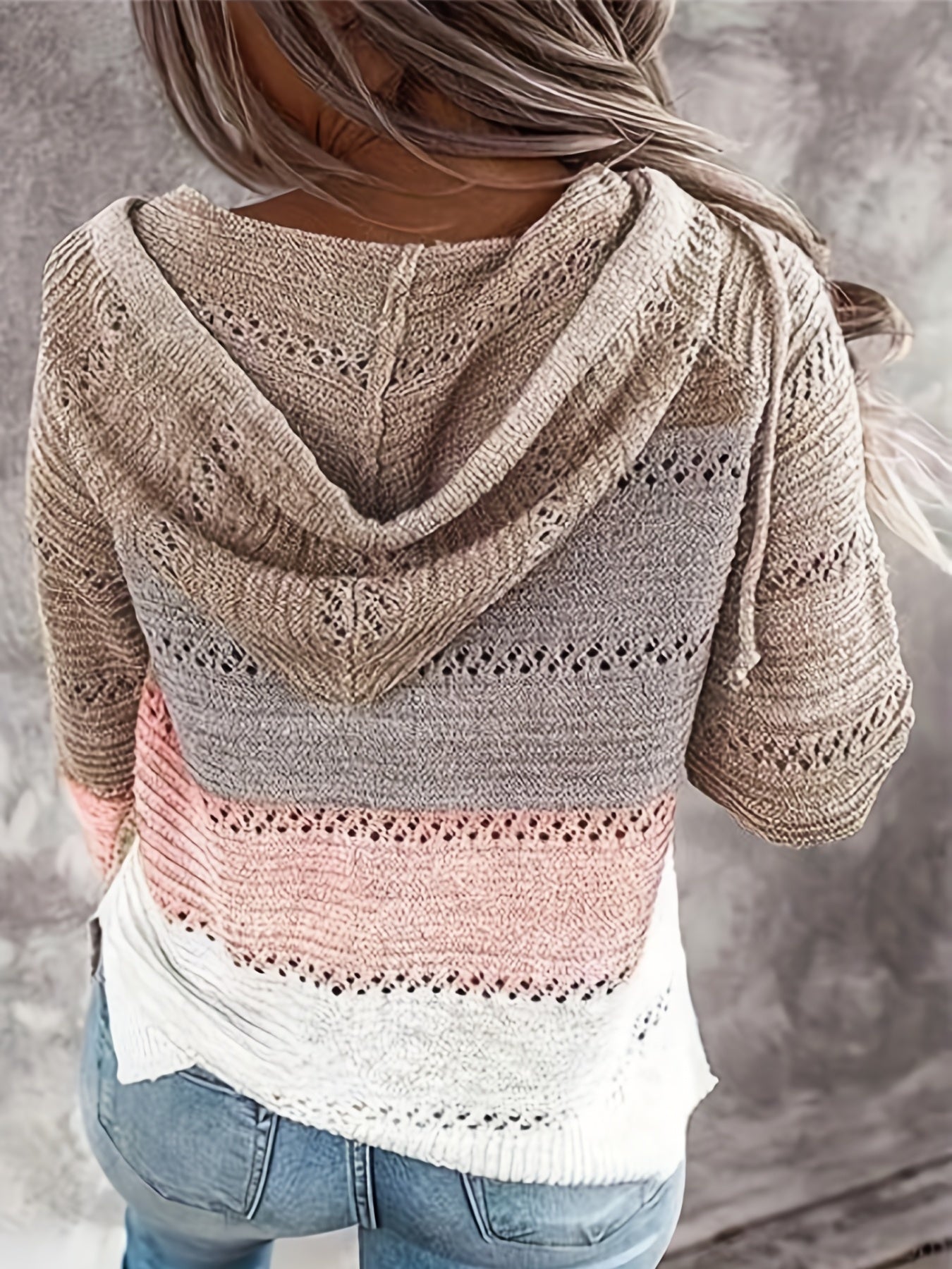 Women's Vacation-Ready Color Block Hooded Knit Sweater