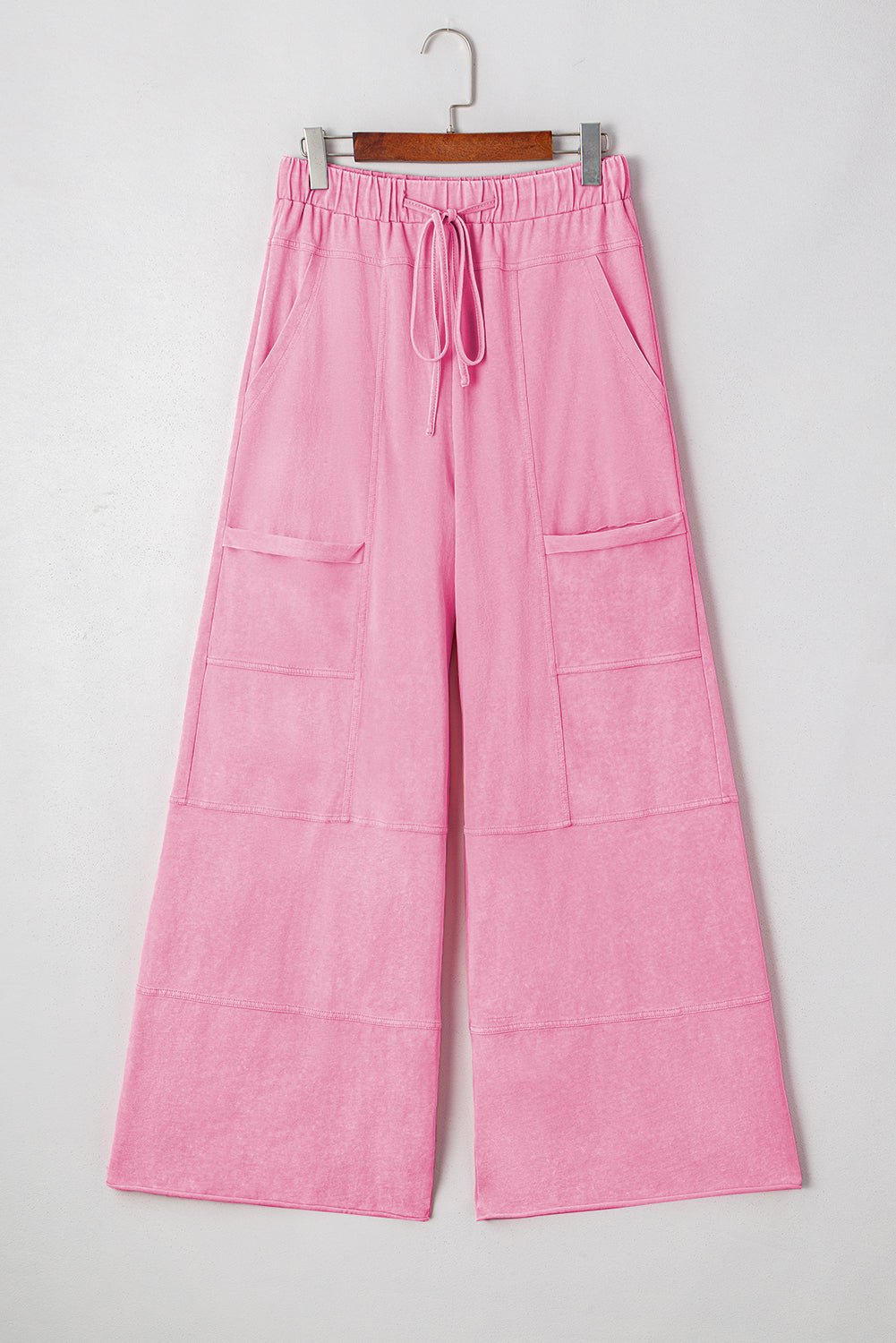 Bonbon Mineral Wash Exposed Seam Drawstring High Waist Wide Leg Cargo Pants