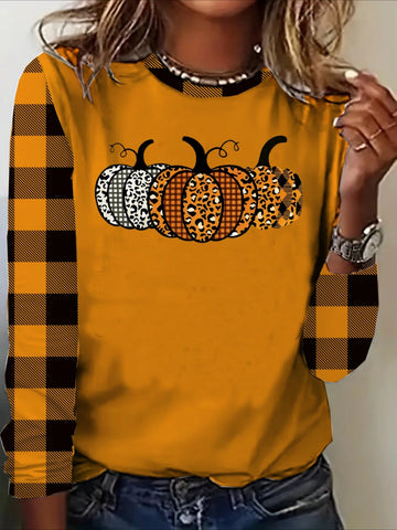 Halloween Print Long Sleeve Crew Neck T-Shirt