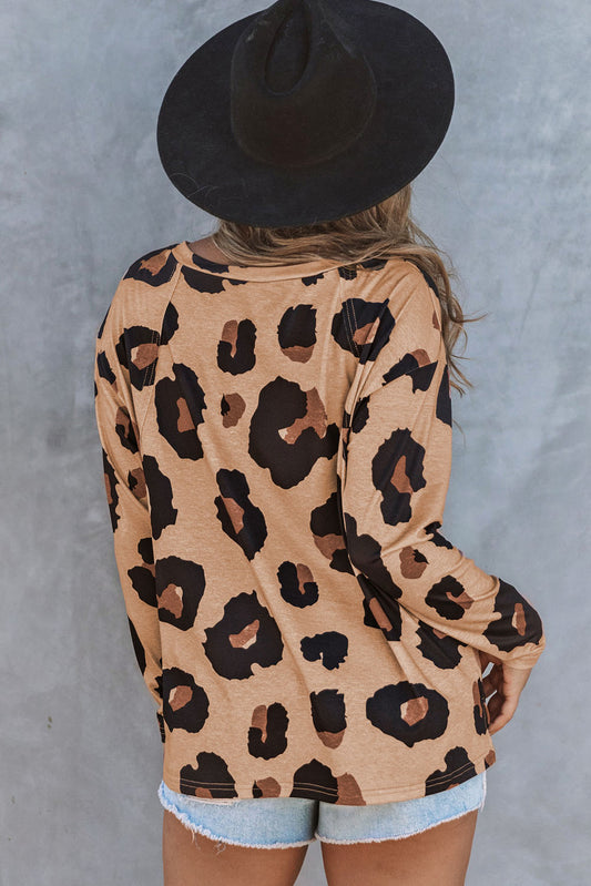 Leopard Print Long Sleeve Loose Top