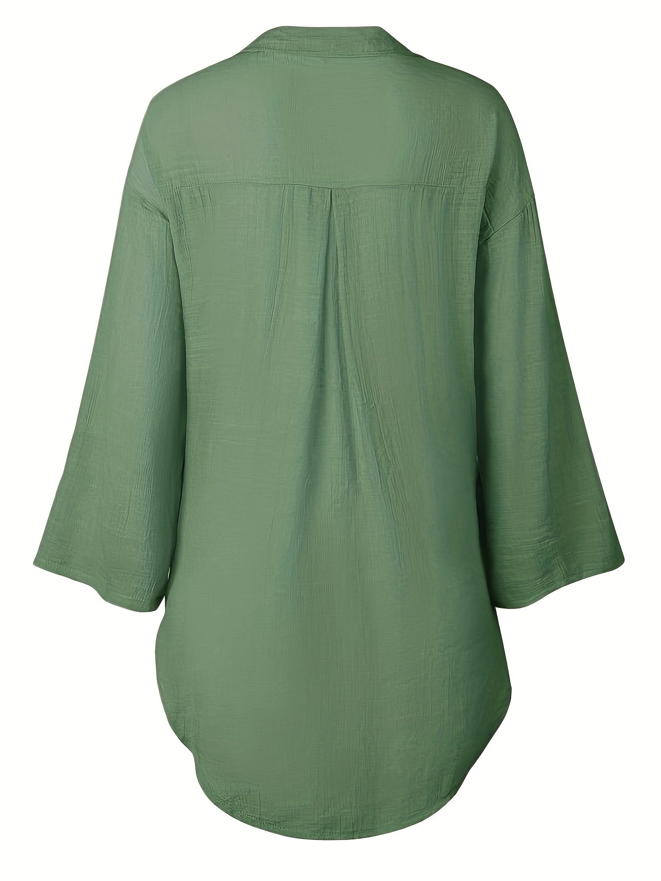 Solid Color V Neck Blouse, Casual Half Sleeve Blouse