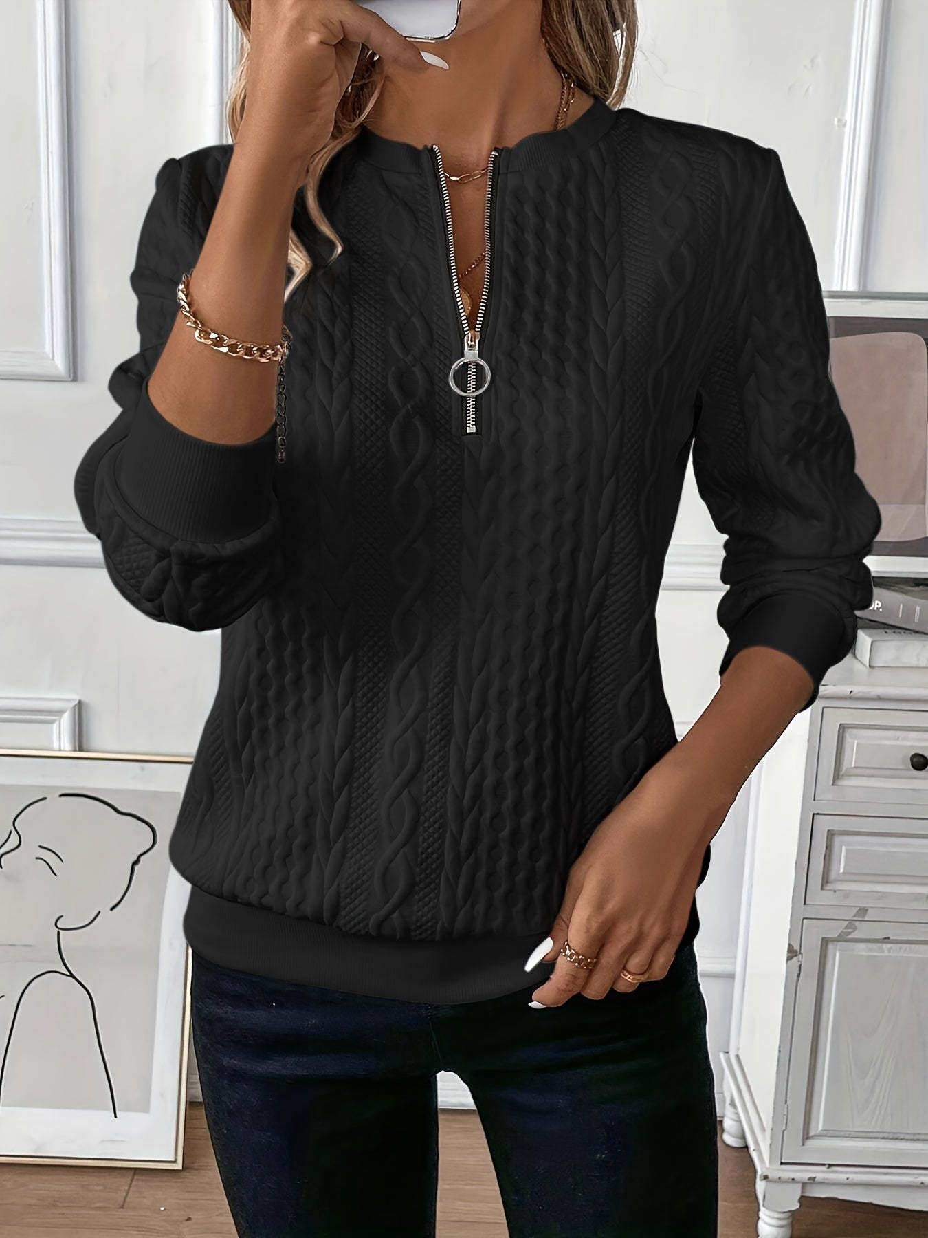 Cozy Textured Quarter Zip Pullover Sweatshirt