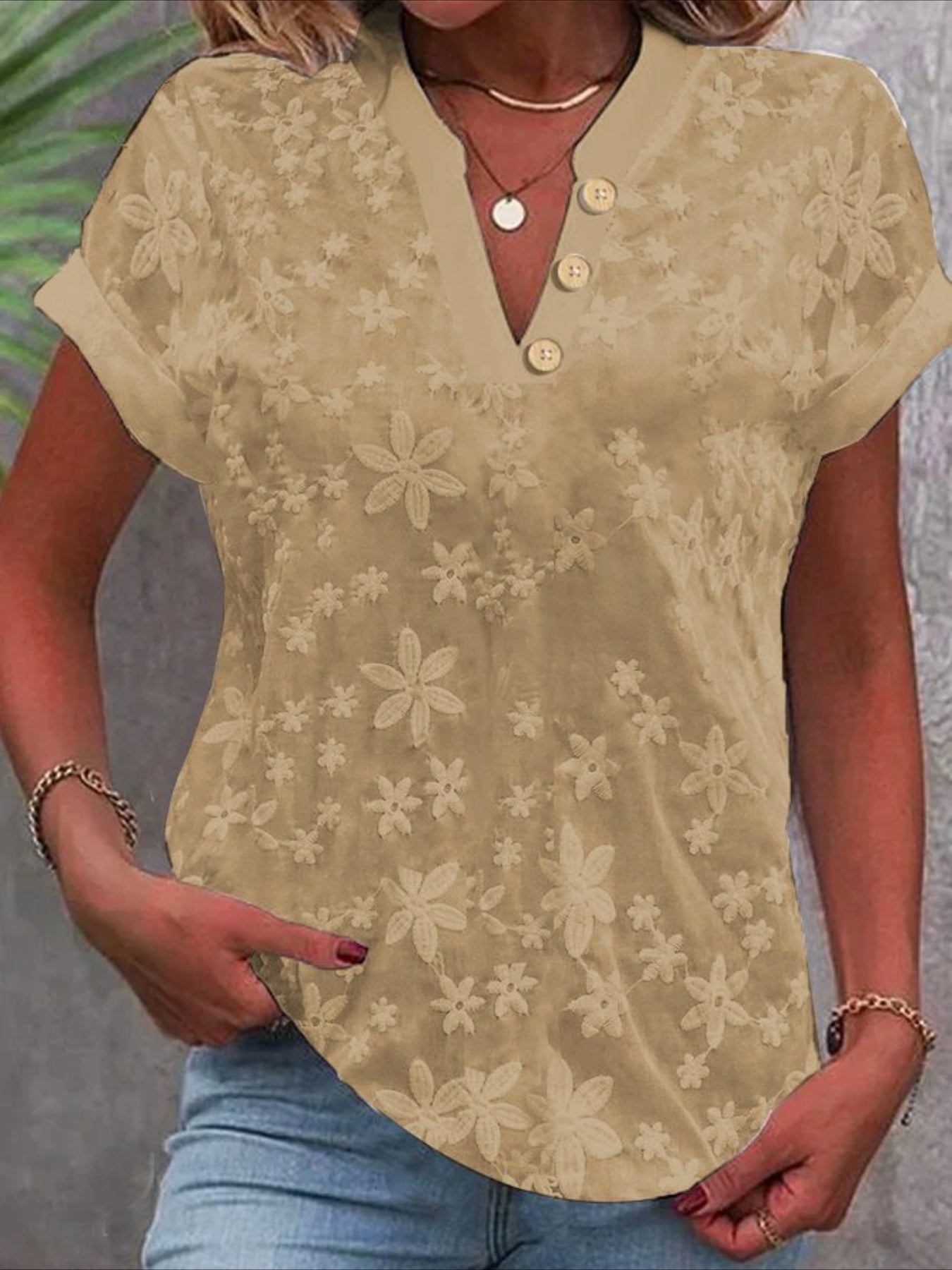 Floral Pattern And a V-Neck Batwing Sleeve Design Shirt