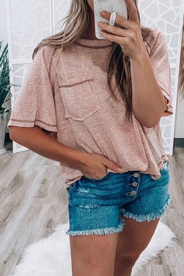 Dusty Pink Exposed Seam Detail Loose T-shirt