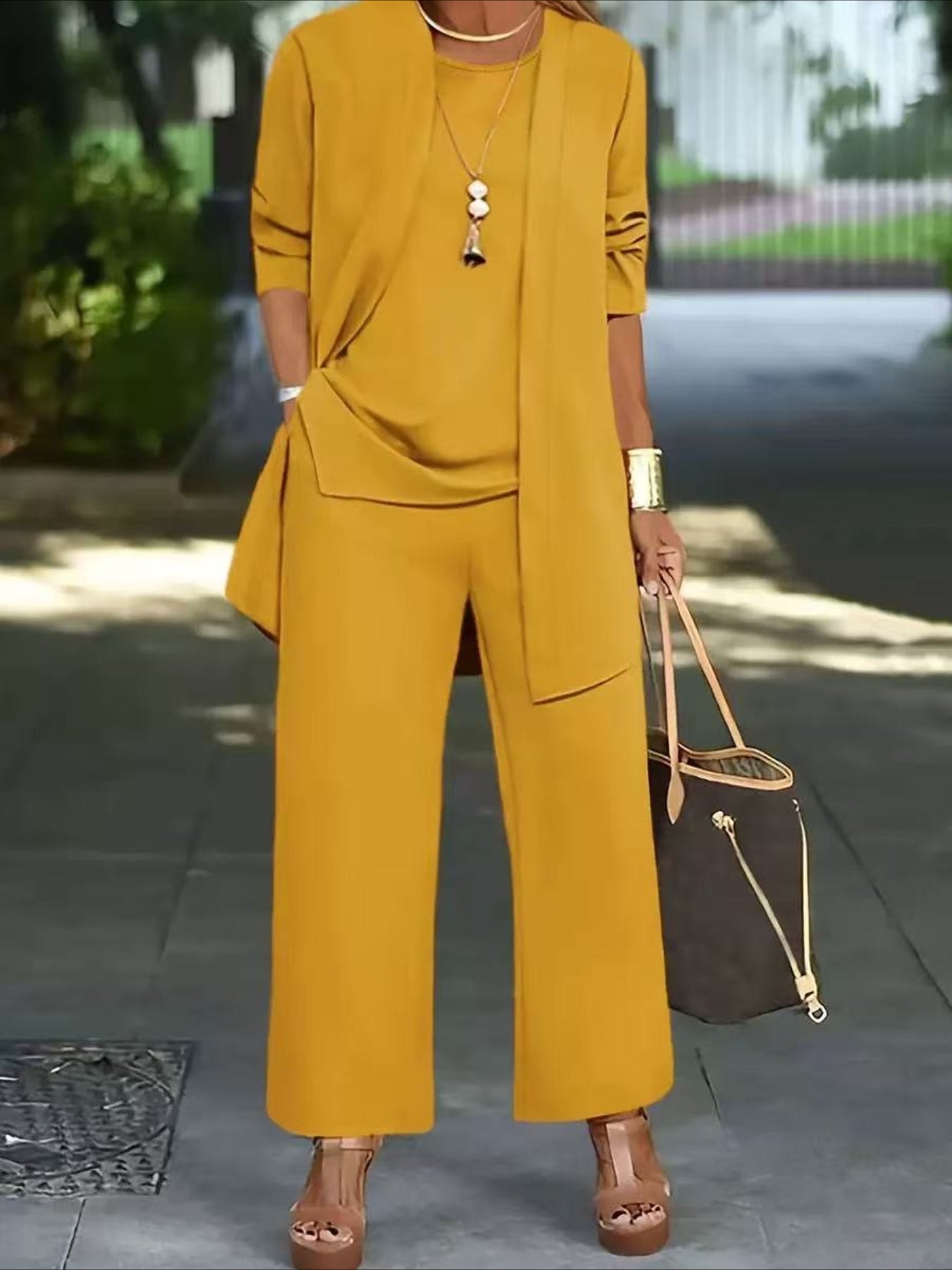 Plain Split Joint Matching Outfit Commuting Long Sleeve Casual Multi-Piece Matching Set