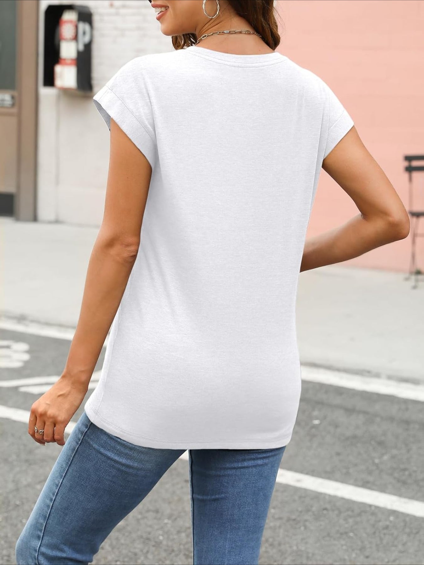 Solid Color Round Neck Cap Sleeve T Shirts