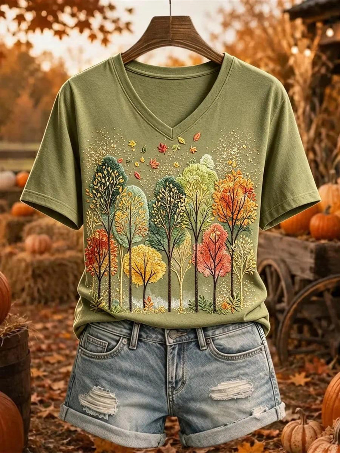 100% Cotton V Neck Vintage Regular Print Fit T-Shirt