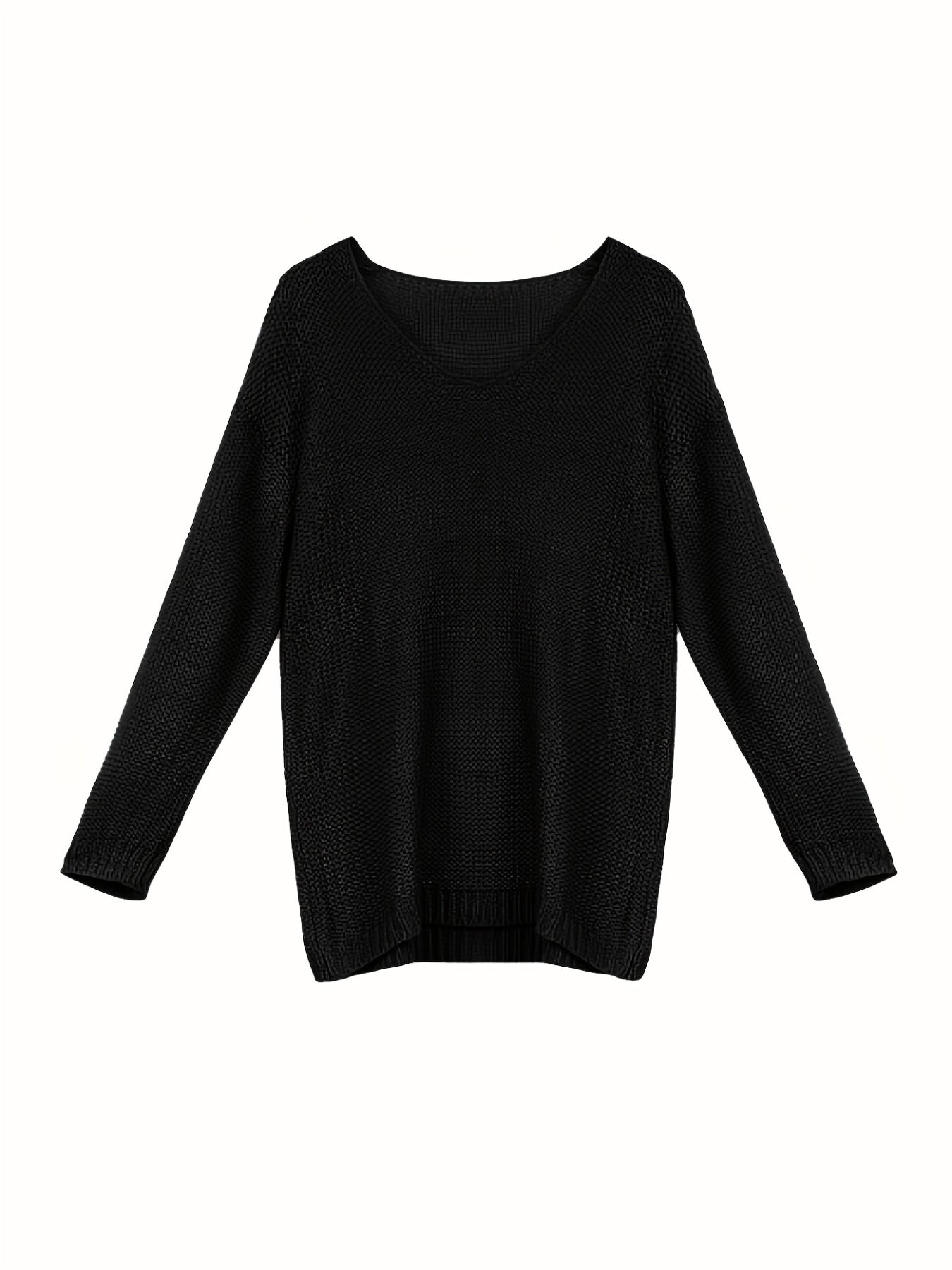 Solid V Neck Knitted Pullover Sweater, Casual Long Sleeve Sweater