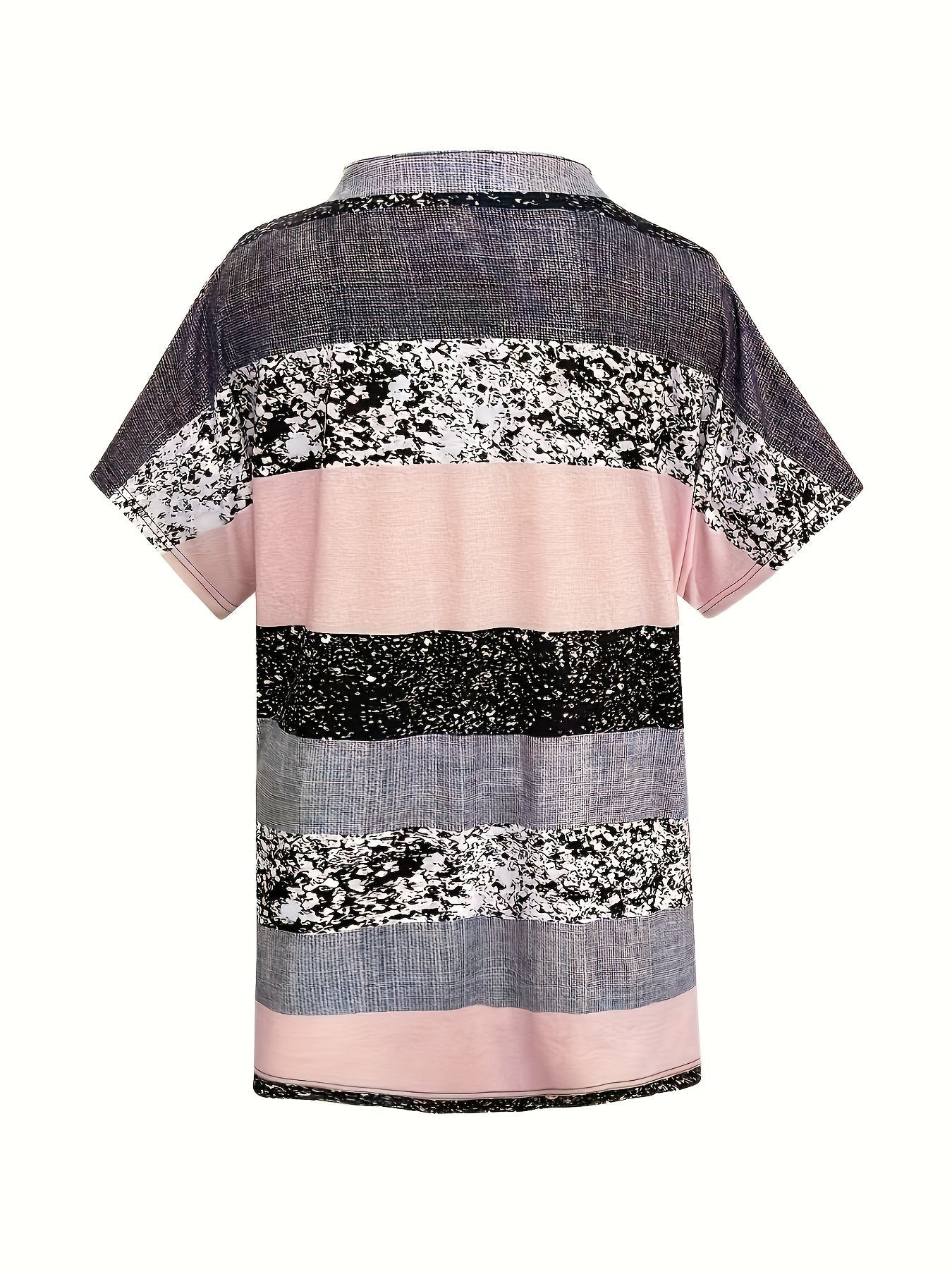 Striped Print T-Shirt, Casual V Neck Short Sleeve T-Shirt