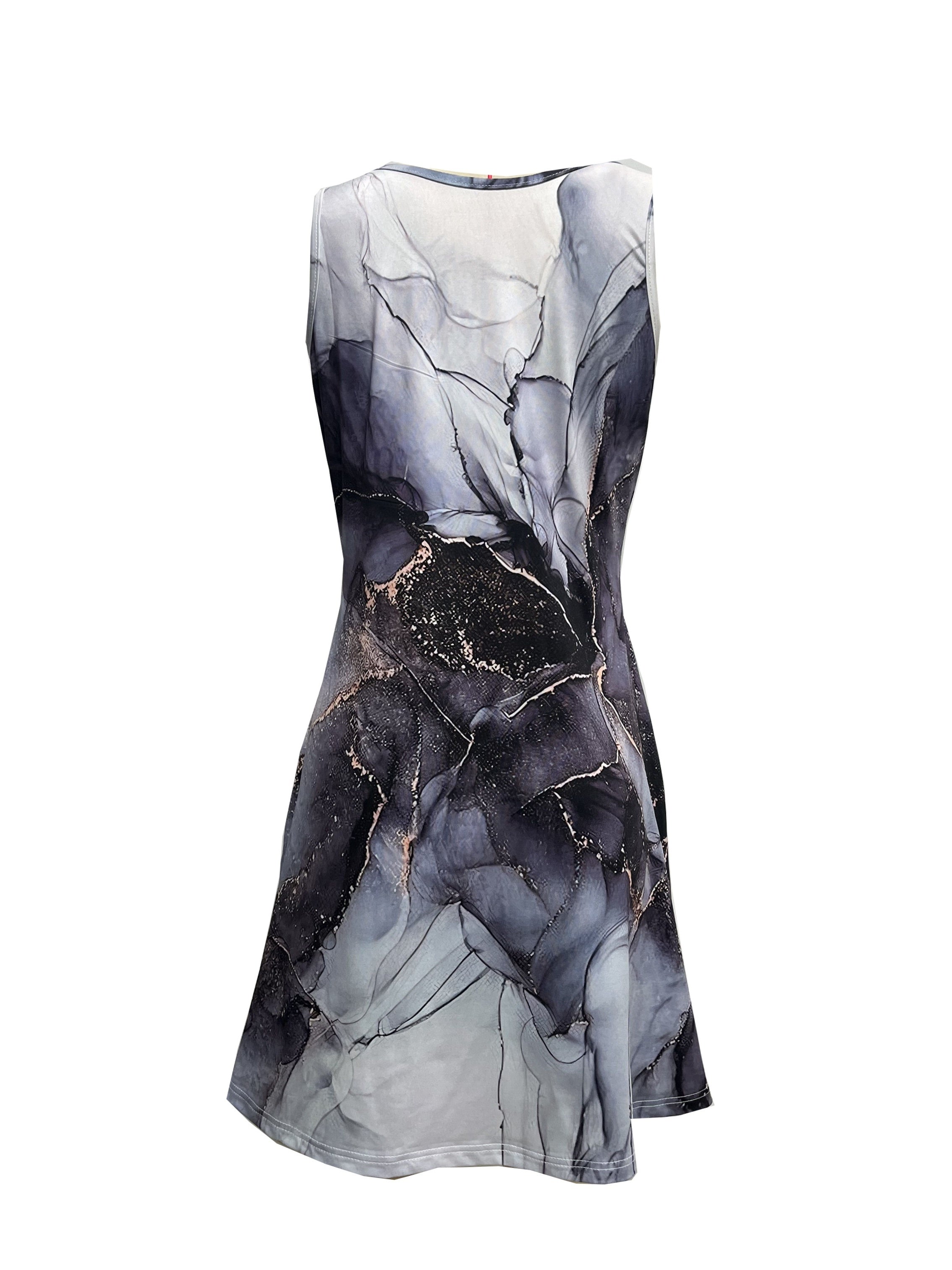 Marble Print Keyhole Dress, Casual Crew Neck Sleeveless Summer Dress