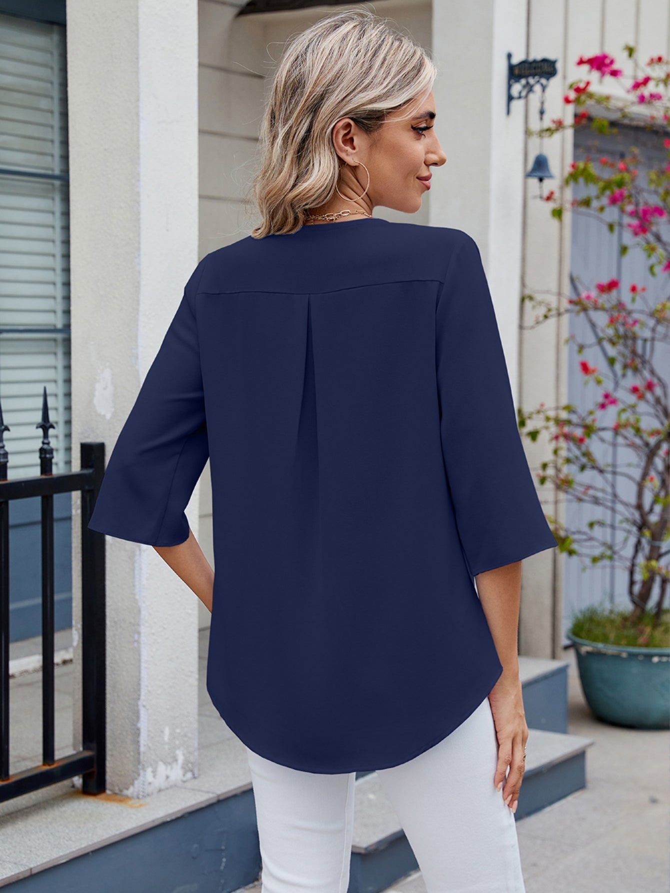 Tooluck Womens Dressy Casual Blouses 3/4 Sleeve V Neck Ruffle Tops