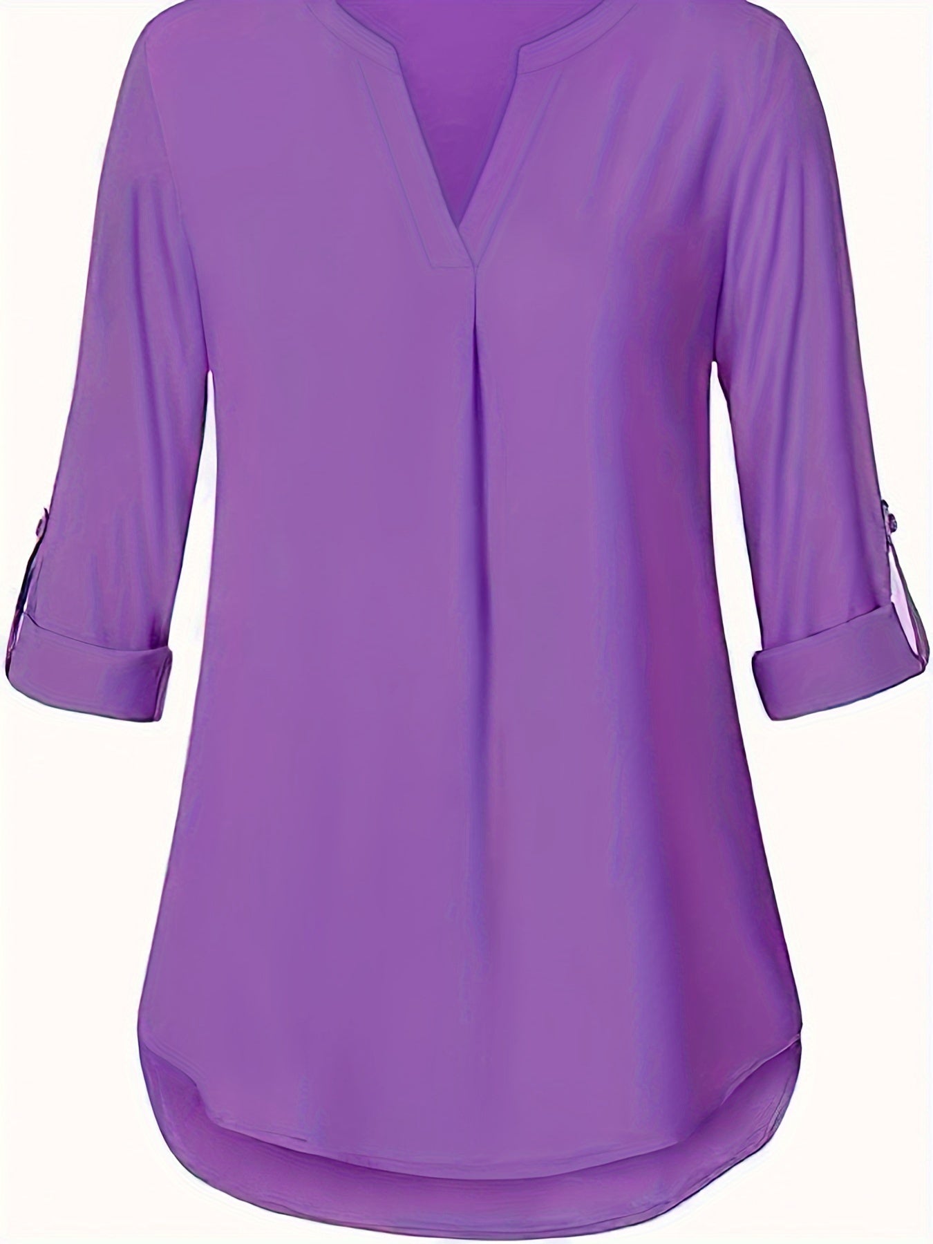 Solid Simple Blouse, Casual V Neck Long Sleeve Blouse