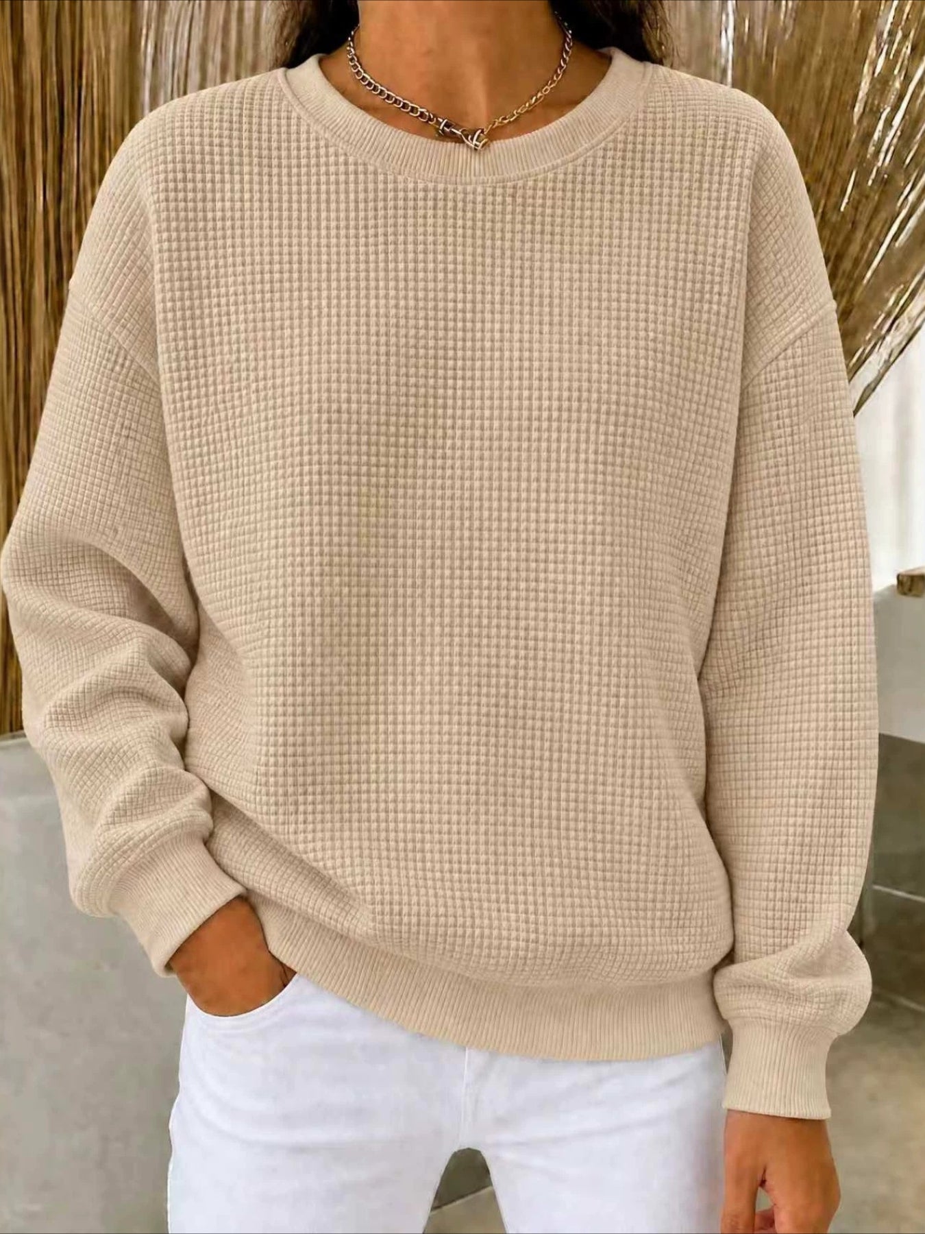 Solid Color Long Sleeve Crew Neck Loose T-shirt
