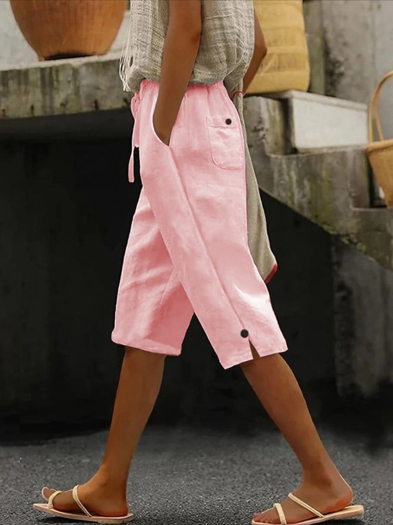 Solid Color Casual Plain Straight Pants