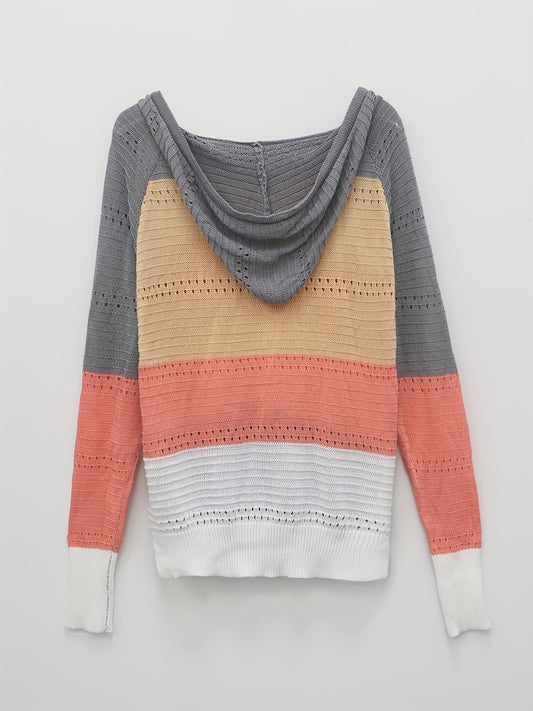 Women's Vacation-Ready Color Block Hooded Knit Sweater