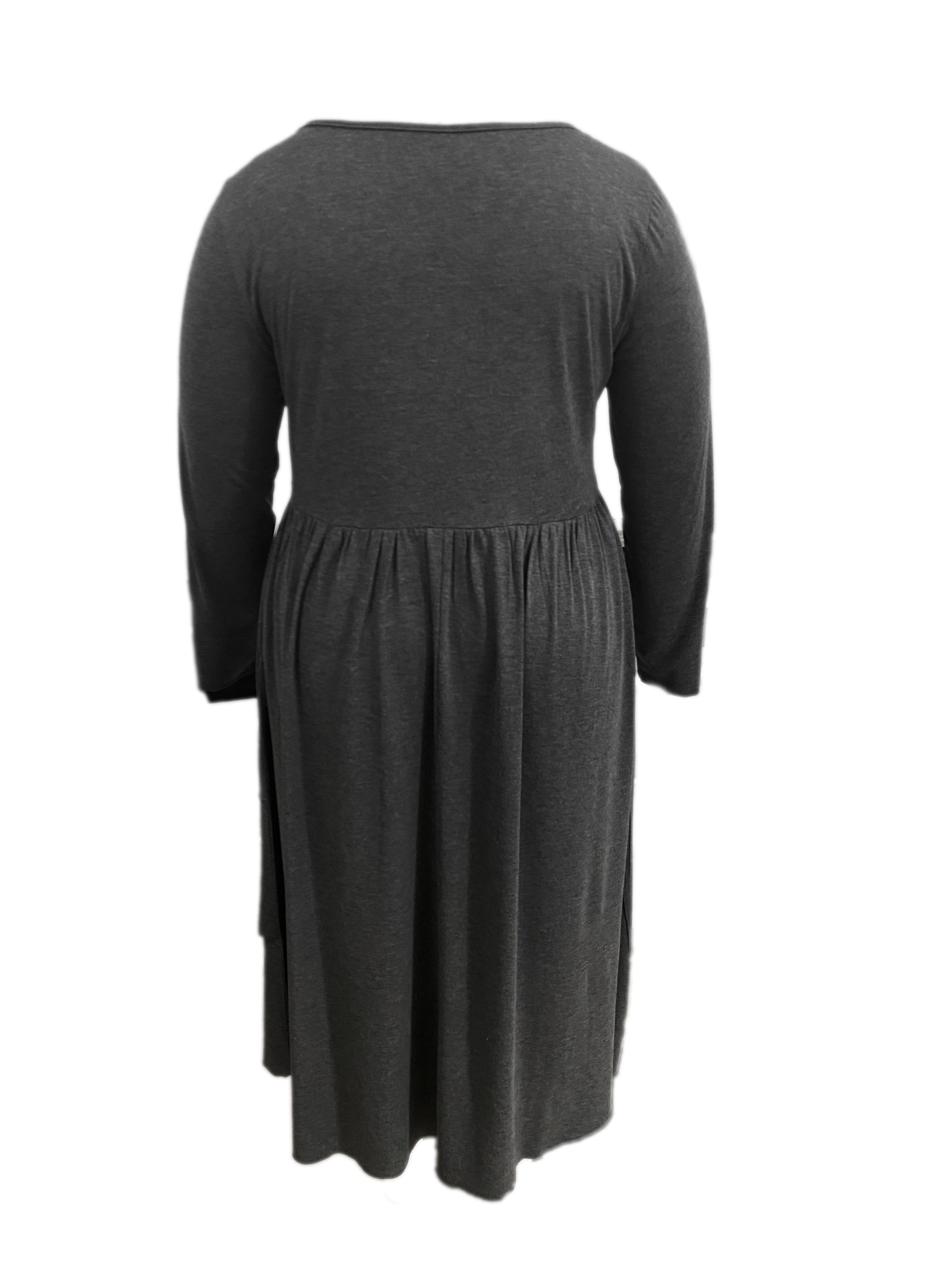 Women's Plain Long Sleeve Layered Heart Ring Decor Round Neck Maxi Dress