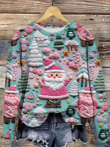 Christmas Allover Print Pullover Sweatshirt, Thin Long Sleeve Crew Neck Sweatshirt