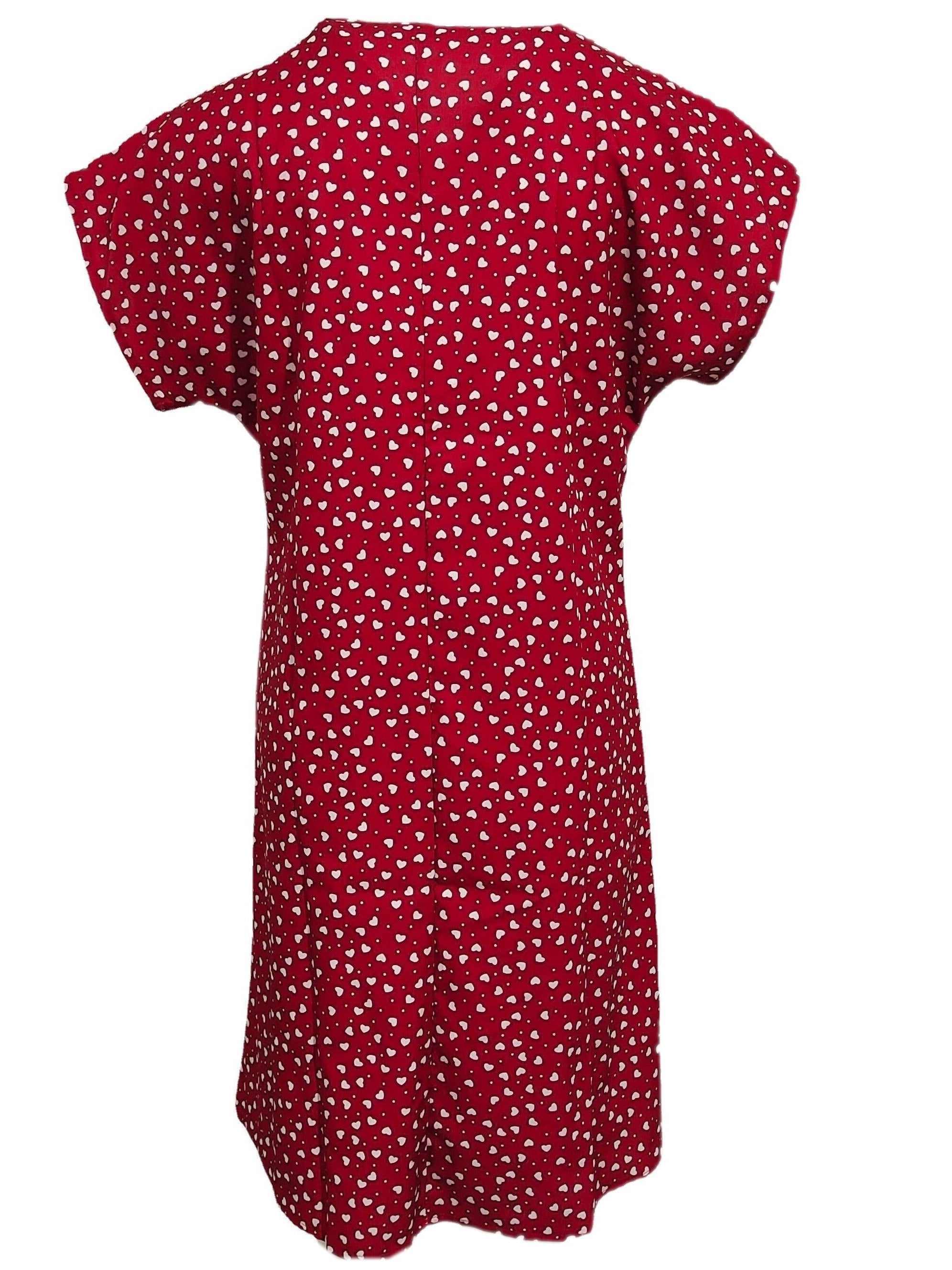 Polka Dot & Heart Print Dress, Casual V Neck Short Sleeve Dress