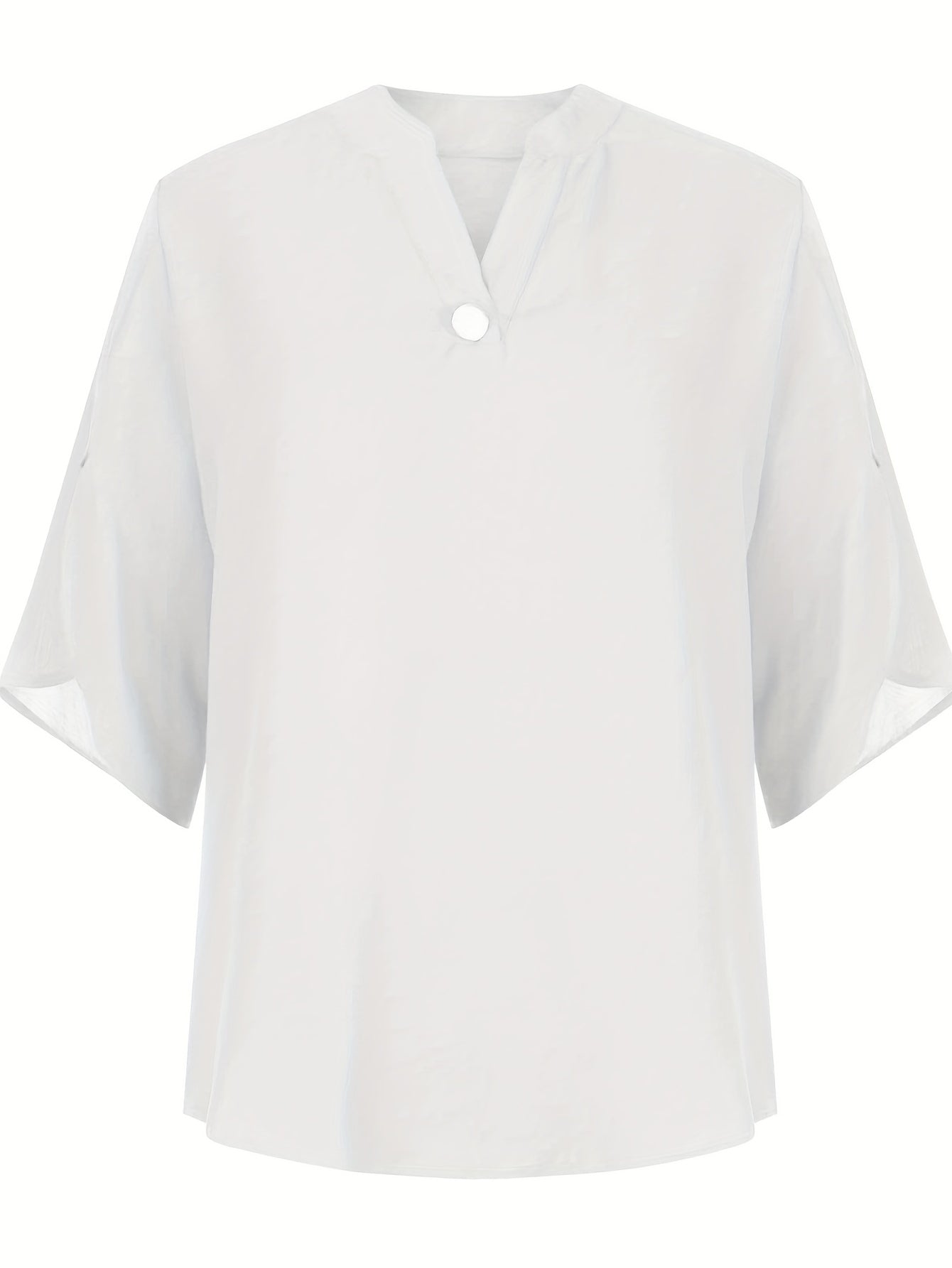 Elegant Top, Women's Plain Button Decor Half Sleeve V Neck Slight Stretch T-shirt