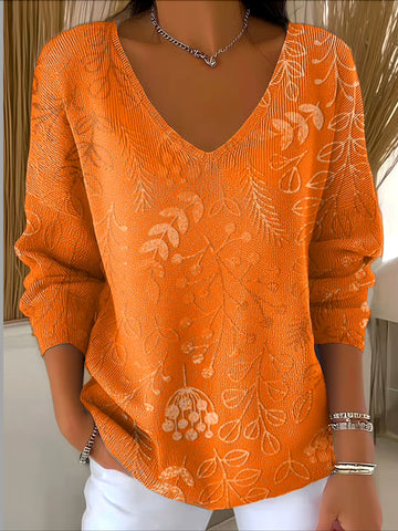 Floral Printing Long Sleeve Comfy Casual Sweater Tee