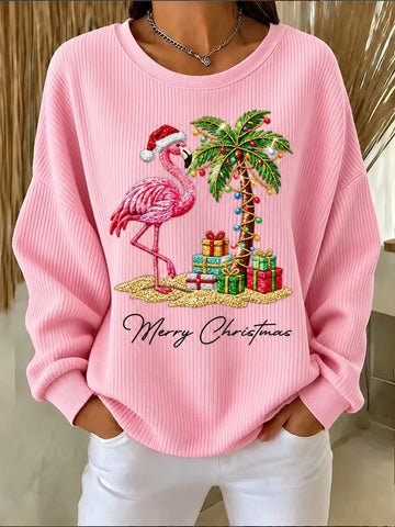 Christmas Animal Printing Loose Crew Neck Regular Fit Sweatshirt