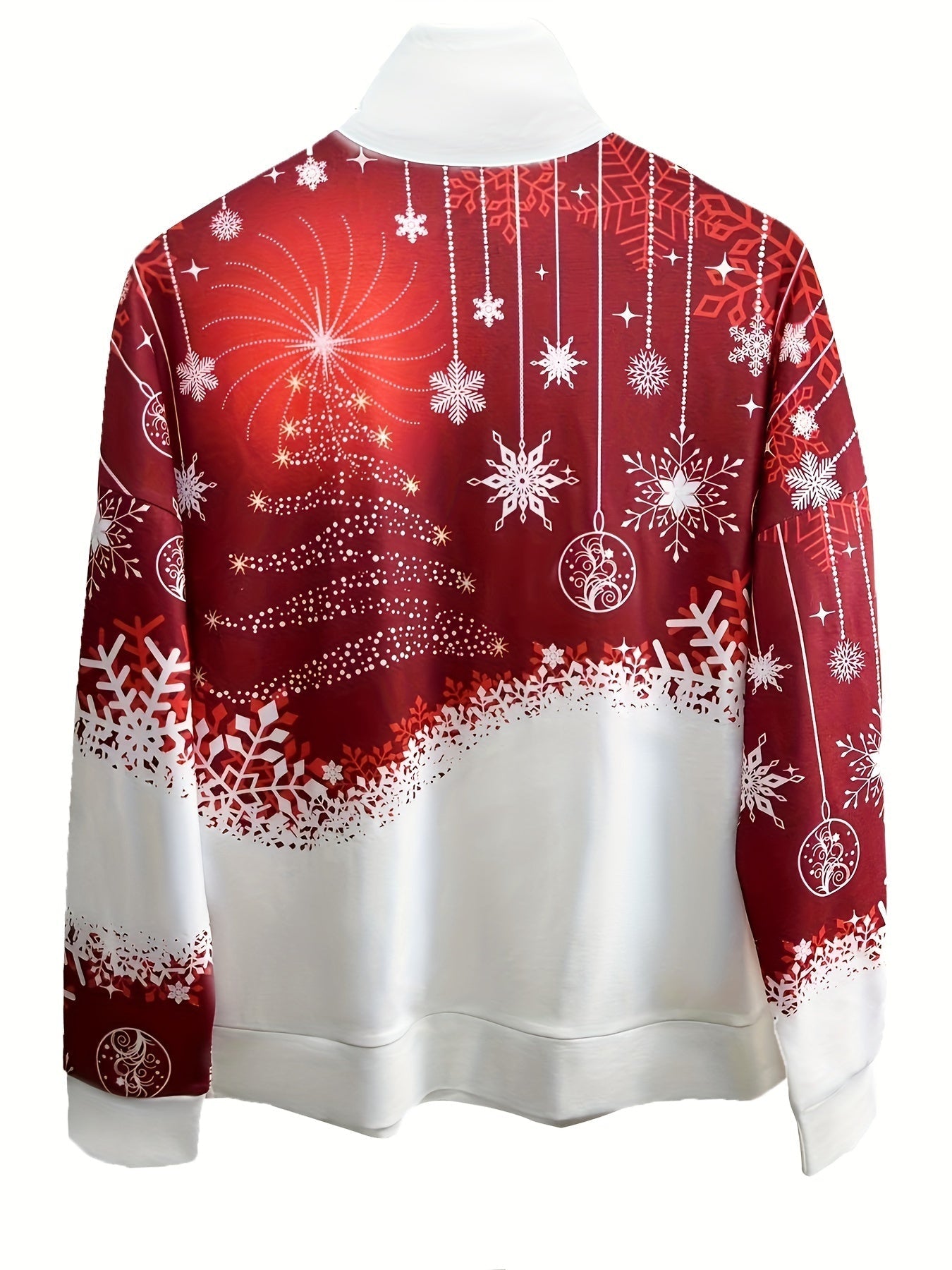 Christmas Print Zip Stand Collar Sweatshirt, Casual Long Sleeve Loose Sweatshirt