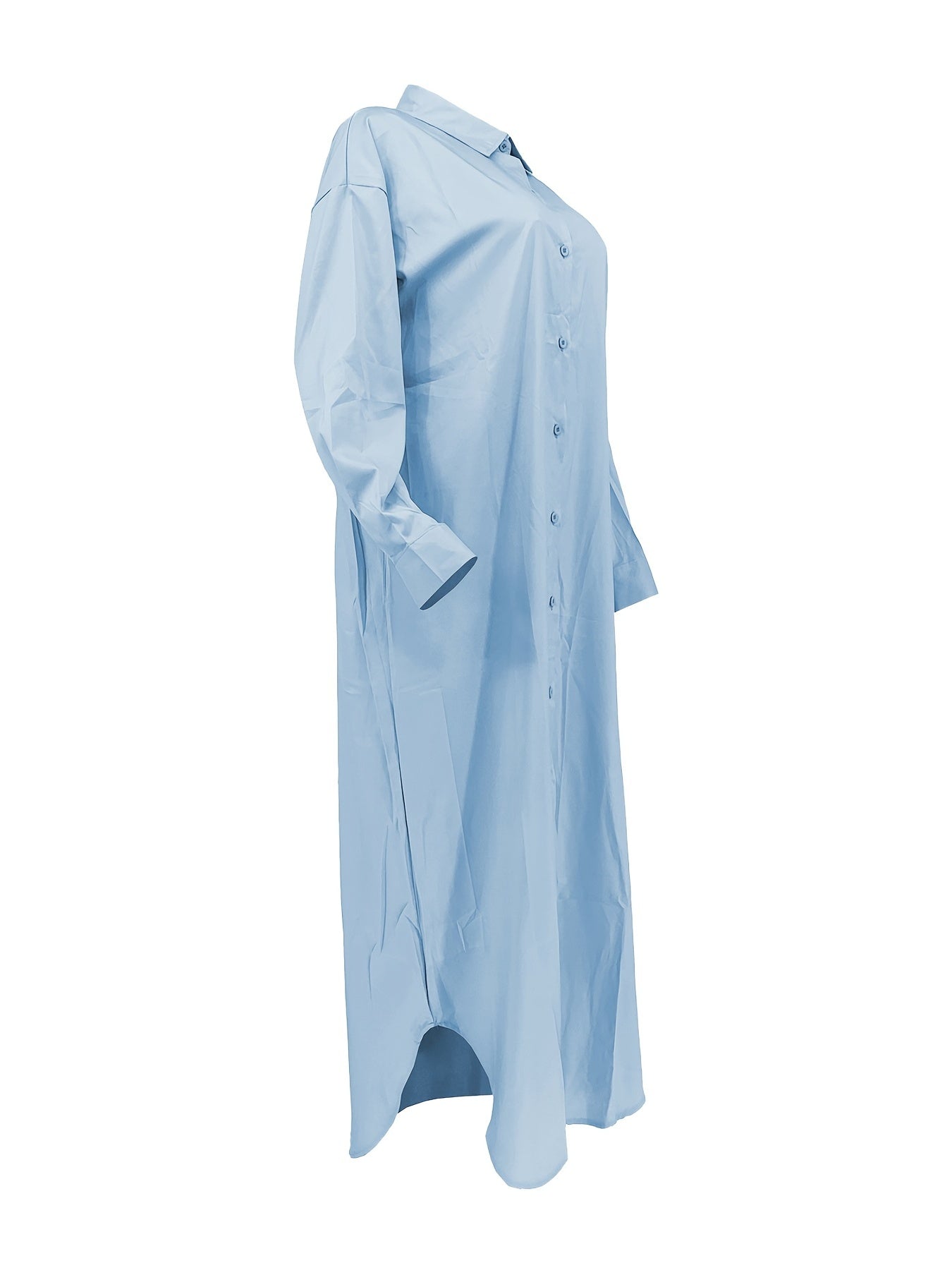 Longline Button Front Shirt, Casual Long Sleeve Shirt