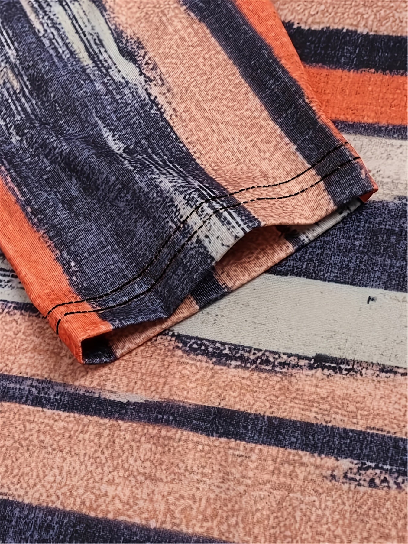 Striped Notched Neck T-Shirt, Casual Short Sleeve T-Shirt