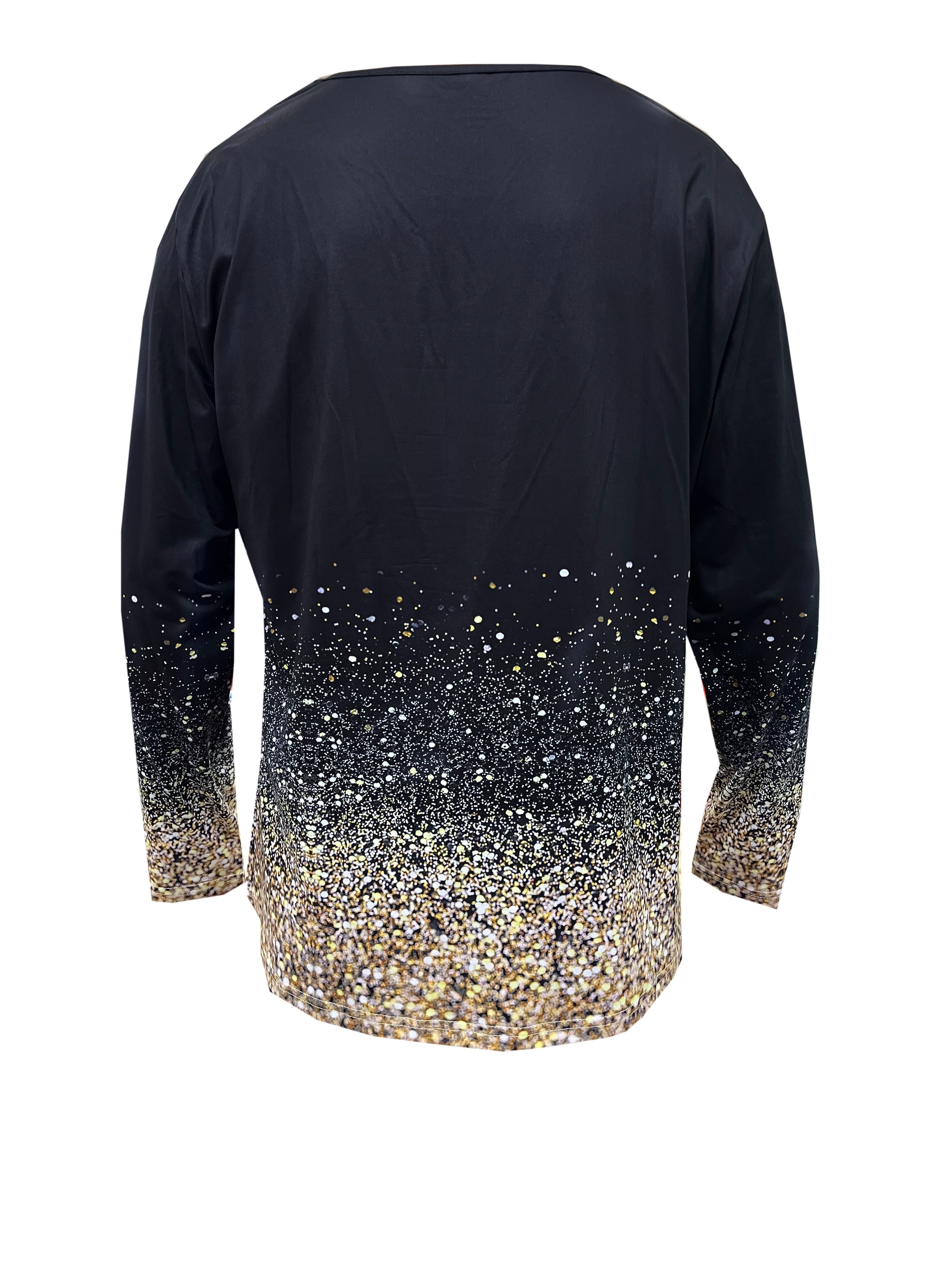 Women's Glitter Snowflake Print Long Sleeve Round Neck Slight Stretch Top