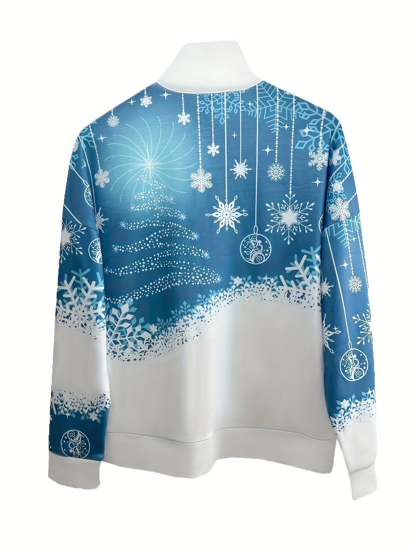 Christmas Print Zip Stand Collar Sweatshirt, Casual Long Sleeve Loose Sweatshirt