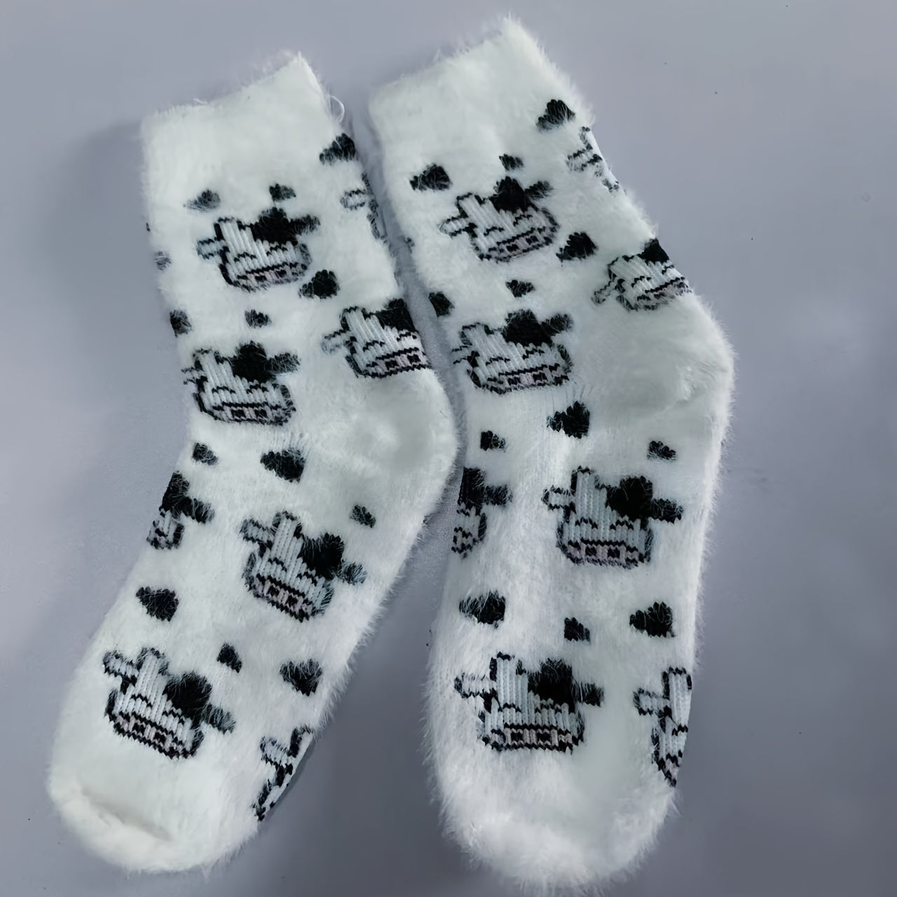 Cute Cow Spots Print Socks, Thickened & Warm Coral Fleece Socks