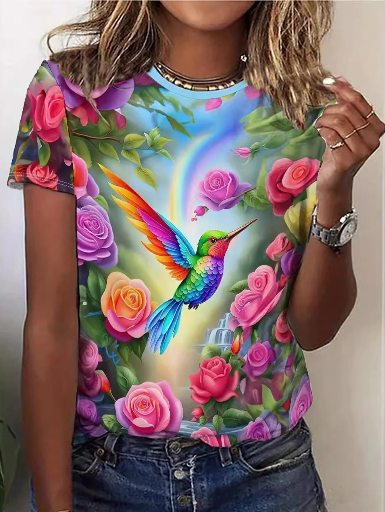 Women's Sweetheart 3D Print Fashion Tee - Soft Polyester & Spandex Blend