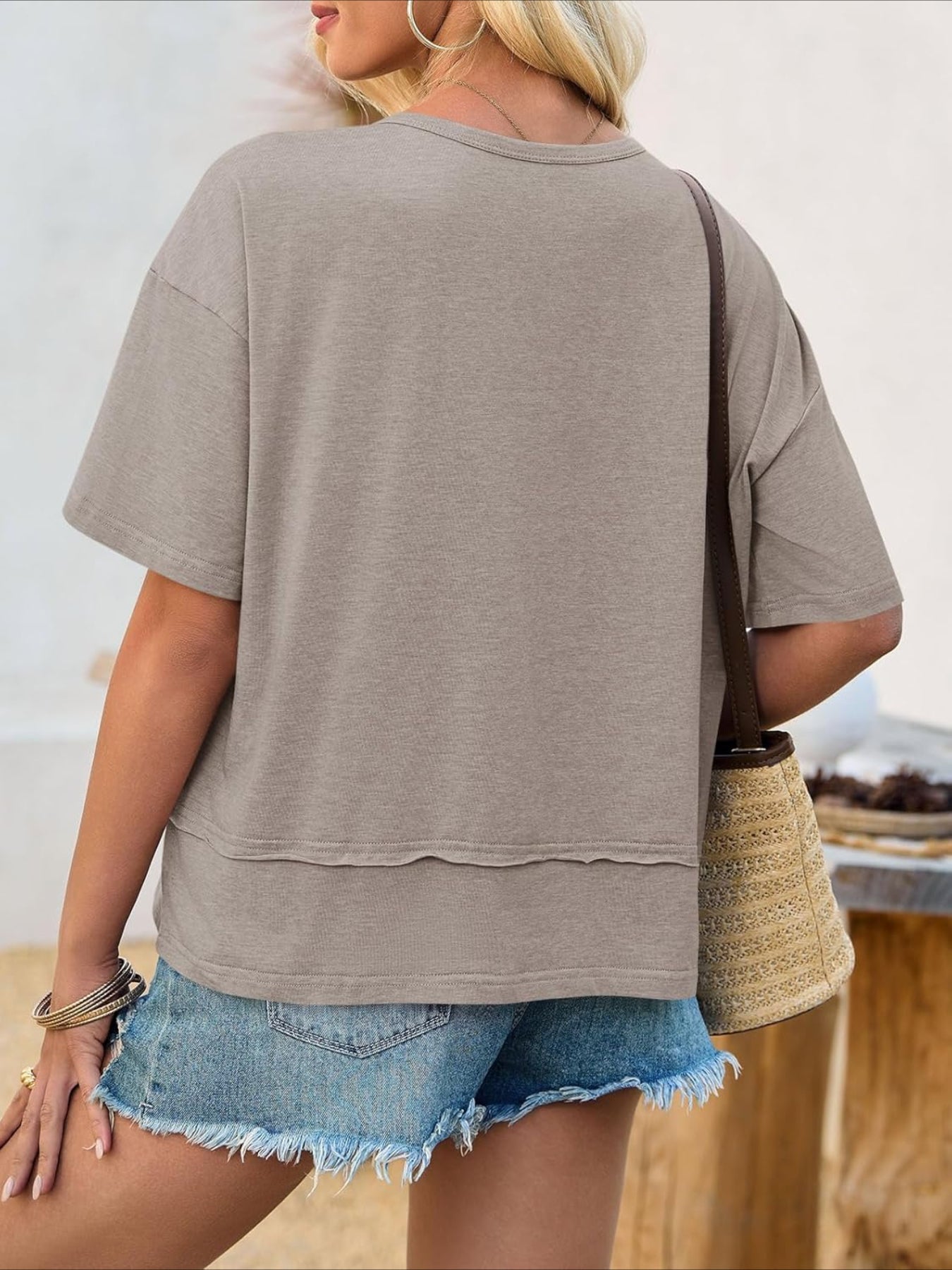V Neck Casual Short Sleeve Flowy Cute Loose Fit Basic Tees