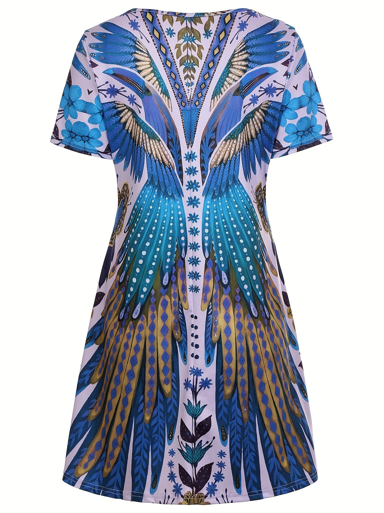 Elegant Floral Print Knee-Length Short Sleeve Round Neck A-Line Dress