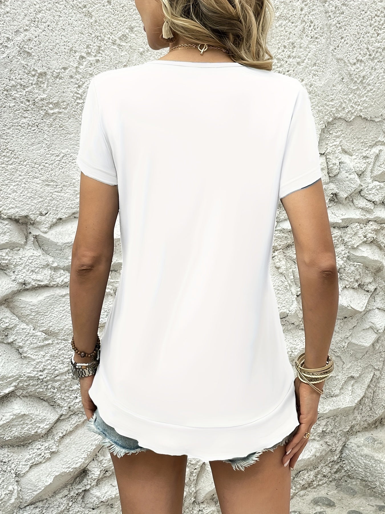 Asymmetrical Ruffle Hem T-Shirt, Casual Crew Neck Short Sleeve T-Shirt